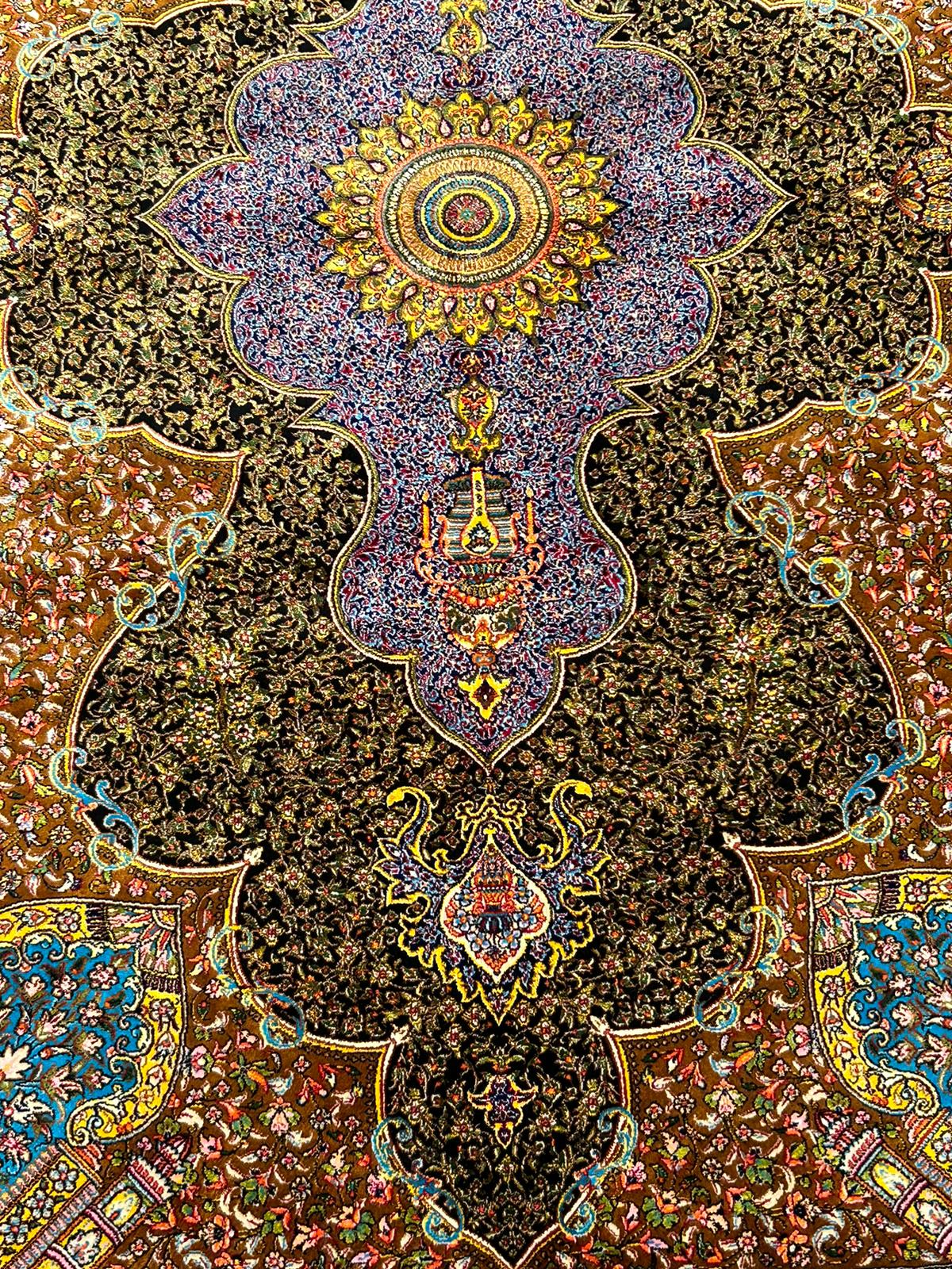 Exquisite 100% Silk Persian Design Rug – Elegant and Luxurious, size 4" x 6" (H)