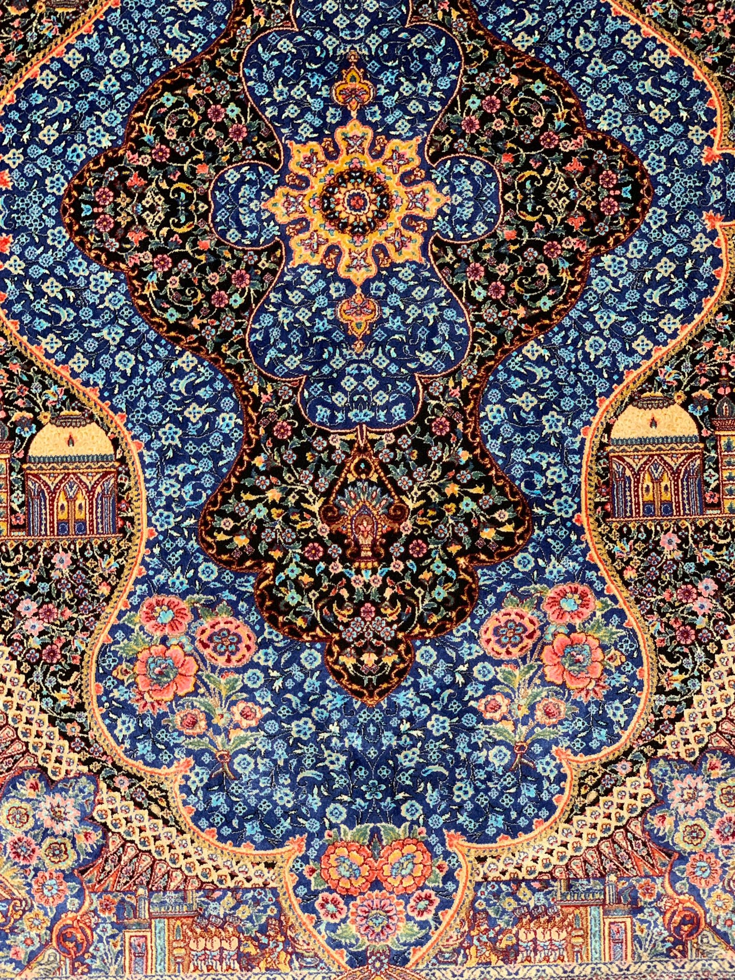 Exquisite 100% Silk Persian Design Rug – Elegant and Luxurious, size 3" x 5" (H)