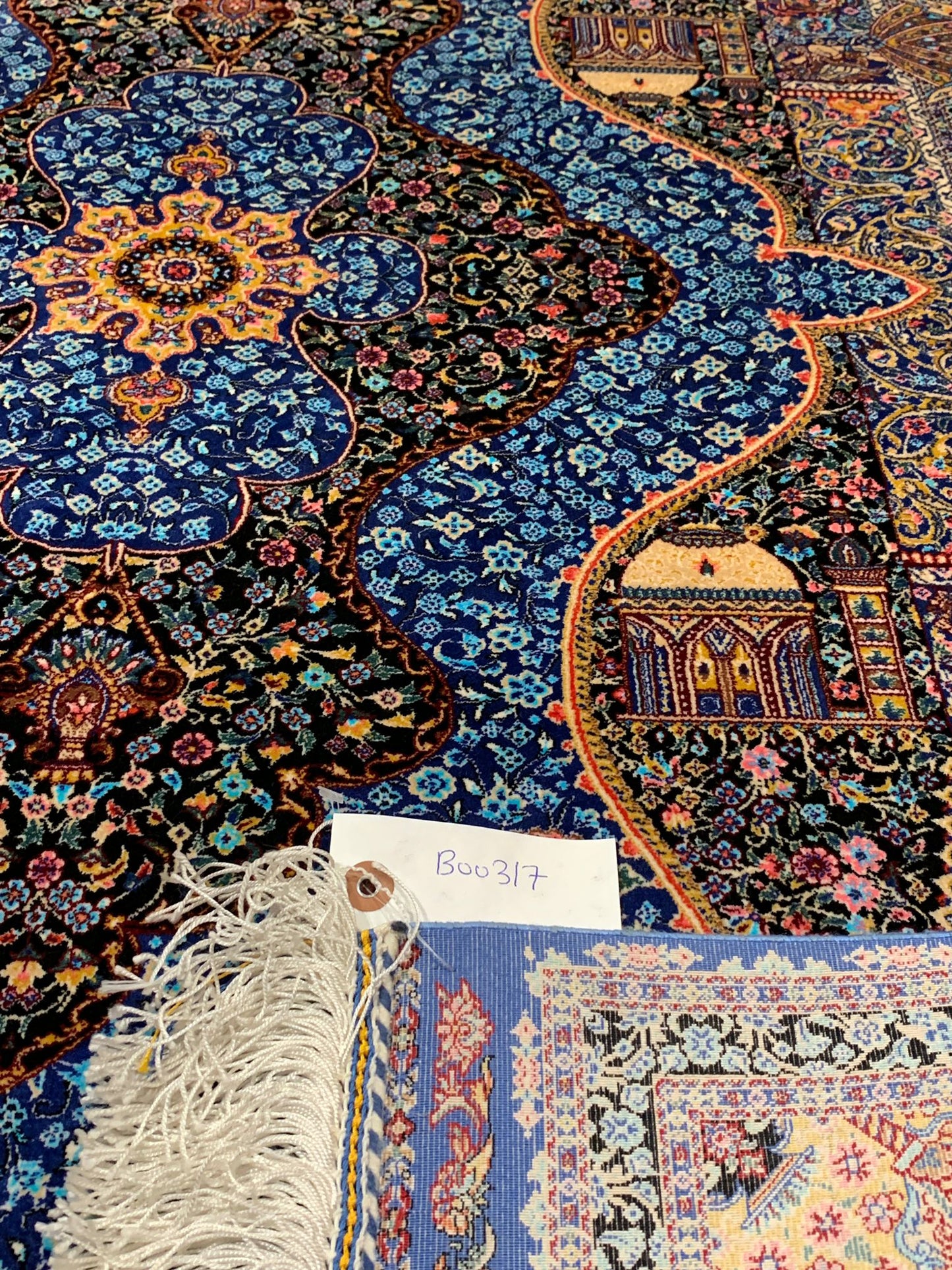 Exquisite 100% Silk Persian Design Rug – Elegant and Luxurious, size 3" x 5" (H)