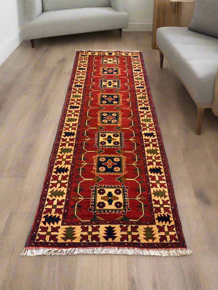 Terkaman Tribal Afghan Oriental Rug, size 2' 11" x 9' 7"  (Q)