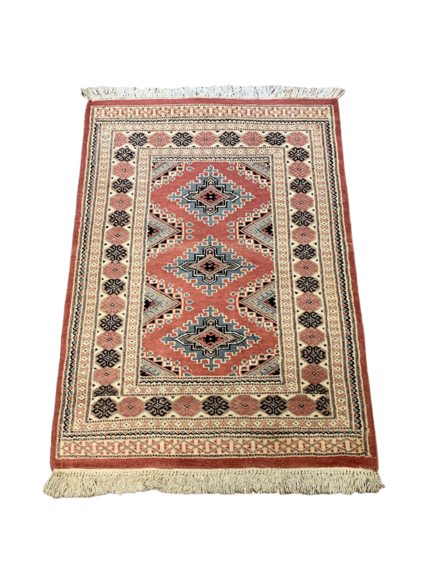 Hand-Knotted Pakistani Wool Rug, Tribal/Floral Design, size 2' 8"x 3' 8"