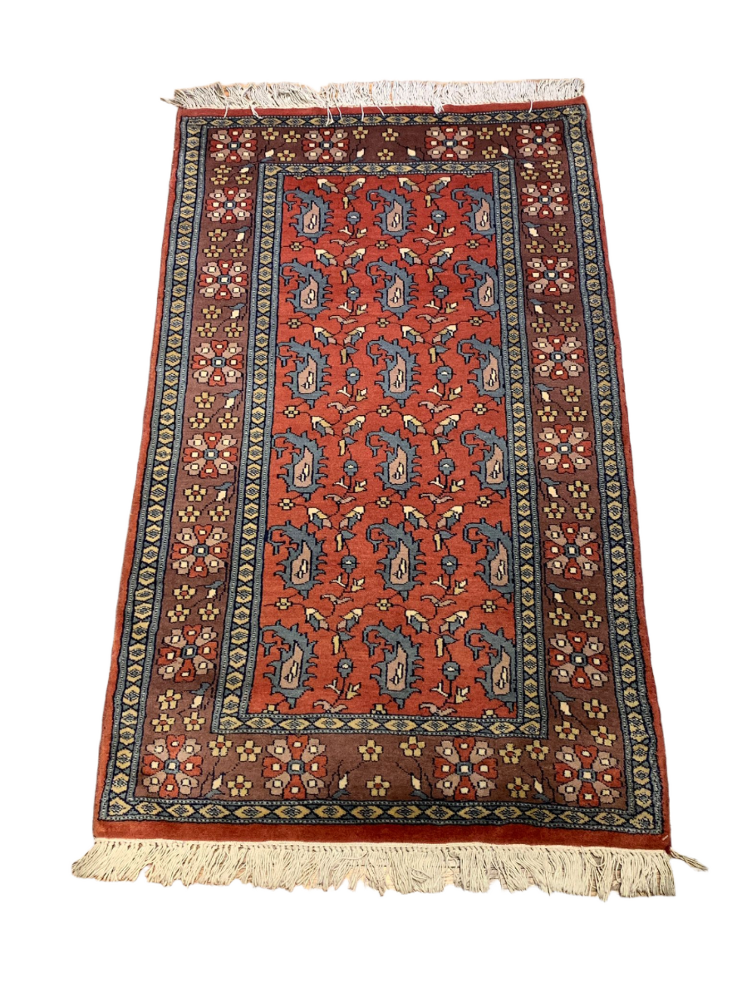 Hand-Knotted Pakistani Wool Rug, Tribal/Floral Design, size 2' 7" x 4' 5"