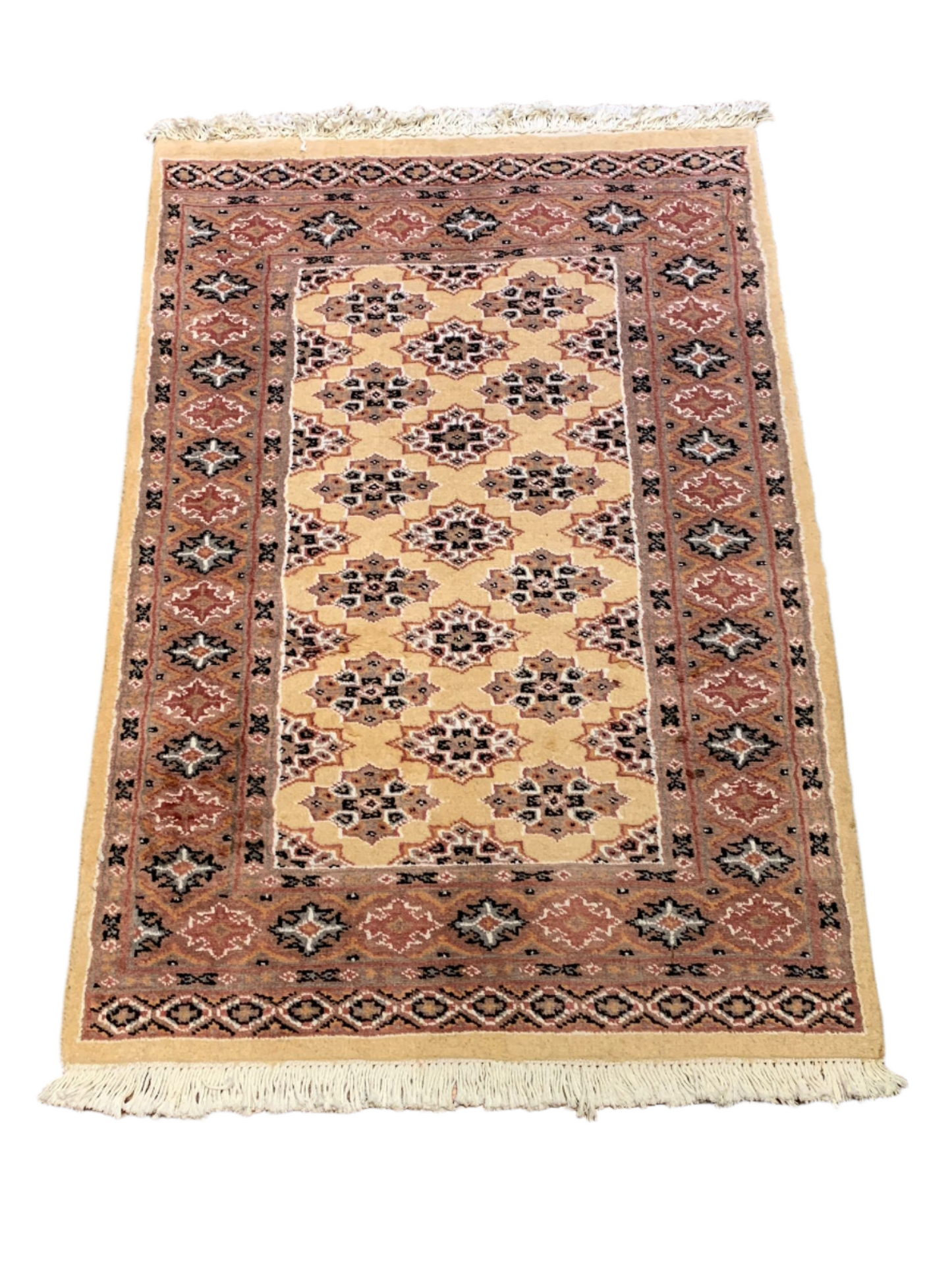 Hand-Knotted Pakistani Wool Rug, Tribal/Floral Design, size 2' 7" x 3' 10"