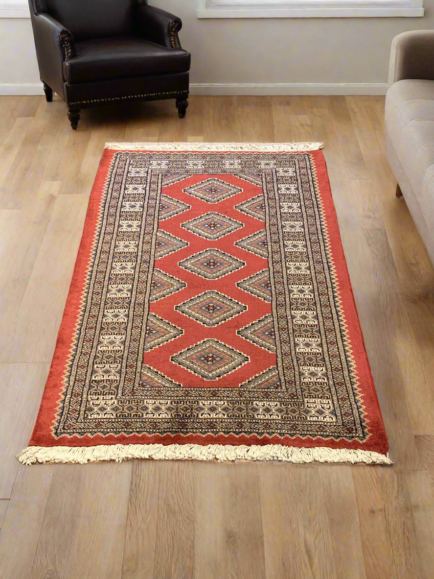 Hand-Knotted Pakistani Bokhara Rug – 100% Wool, 2' 7" x 4"  (M)