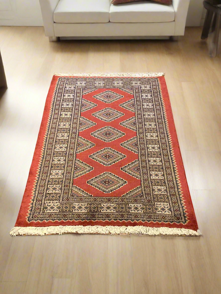 Hand-Knotted Pakistani Bokhara Rug – 100% Wool, 2' 7" x 4"  (M)