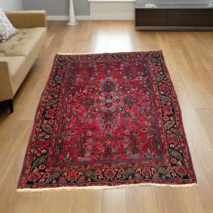Timeless Beauty, Woven by Hand. Antique Persian Sarouk Rug, 3' x 4' 10"