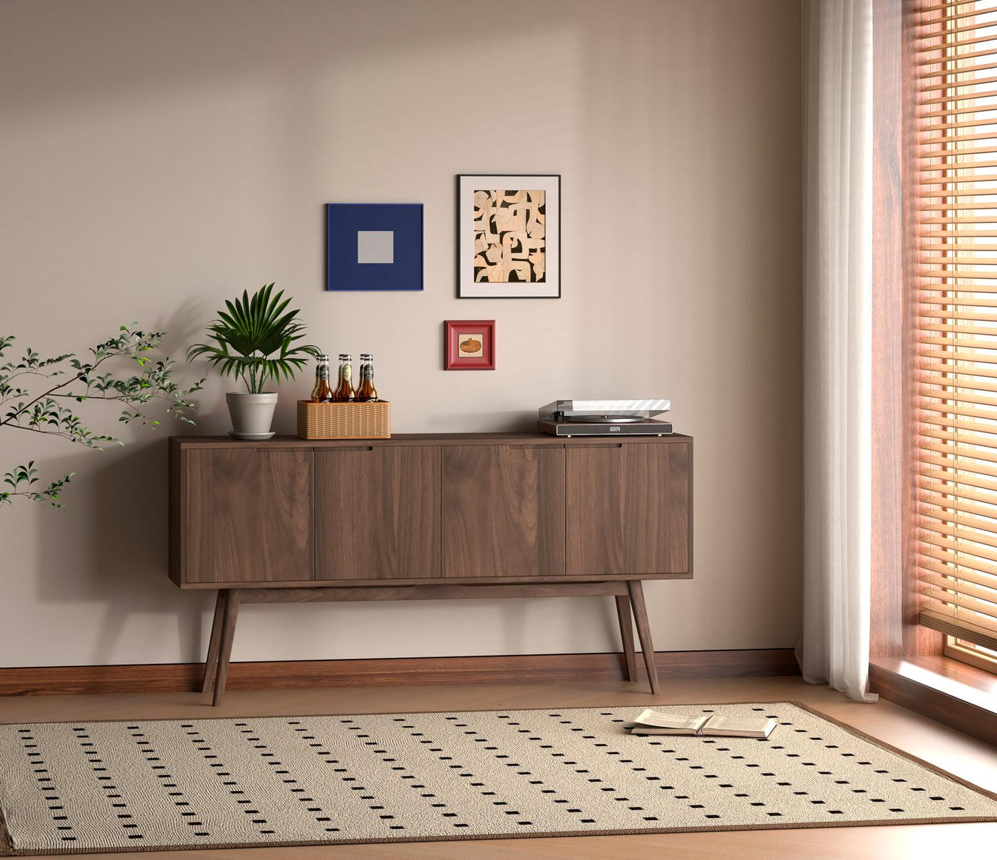 Isabella Mid Century Sideboard - Solid Black American Walnut