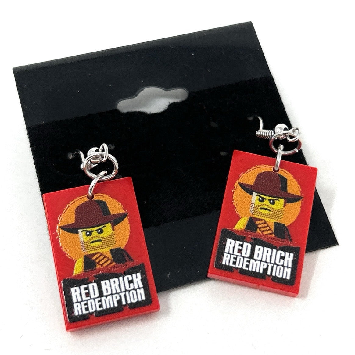 Boucles d'oreilles de jeu vidéo Red Brick Redemption fabriquées à partir de pièces LEGO - B3 Customs