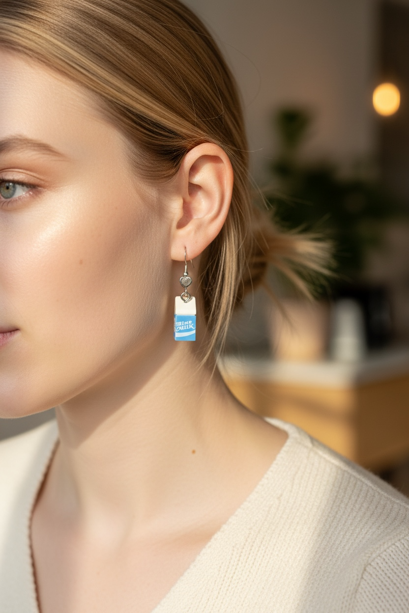 Blue Milk Brick Earrings