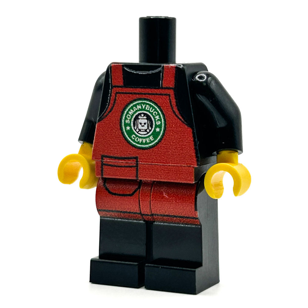 Torse de figurine Minifig d'employé barista pour tablier de Noël SoManyBucks Coffee - B3 Customs
