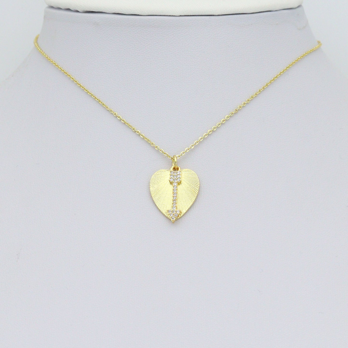 CZ Arrow On Heart Charm, Sku#Z1436