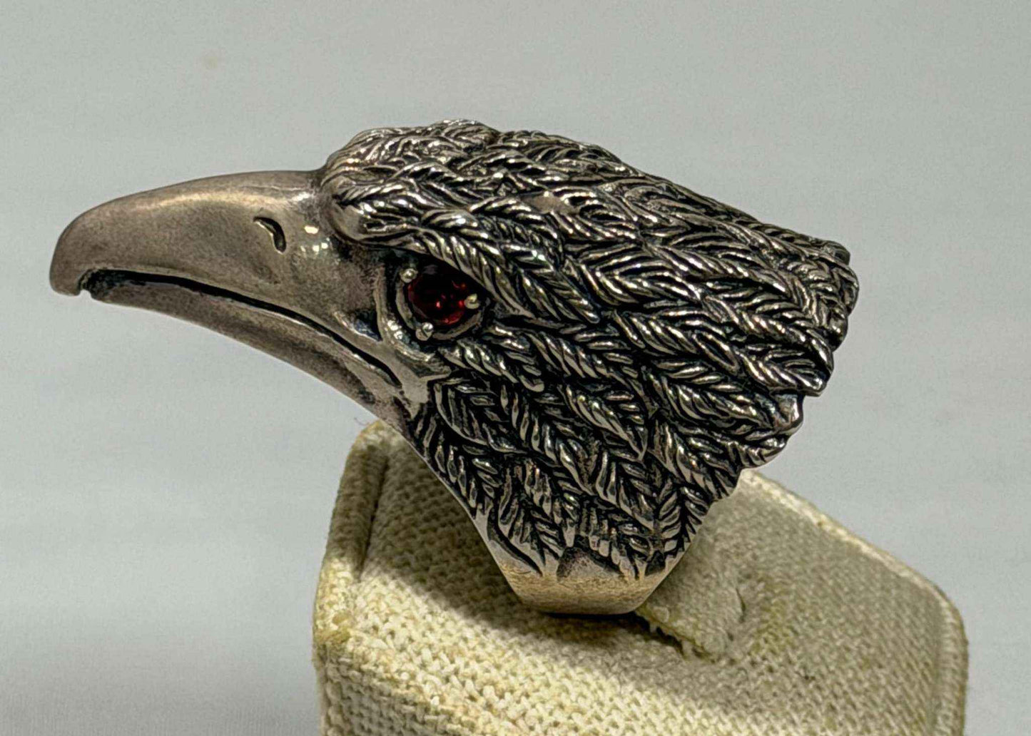 Sterling Silver Raptor Ring - Size 10 - Garnet Eyes
