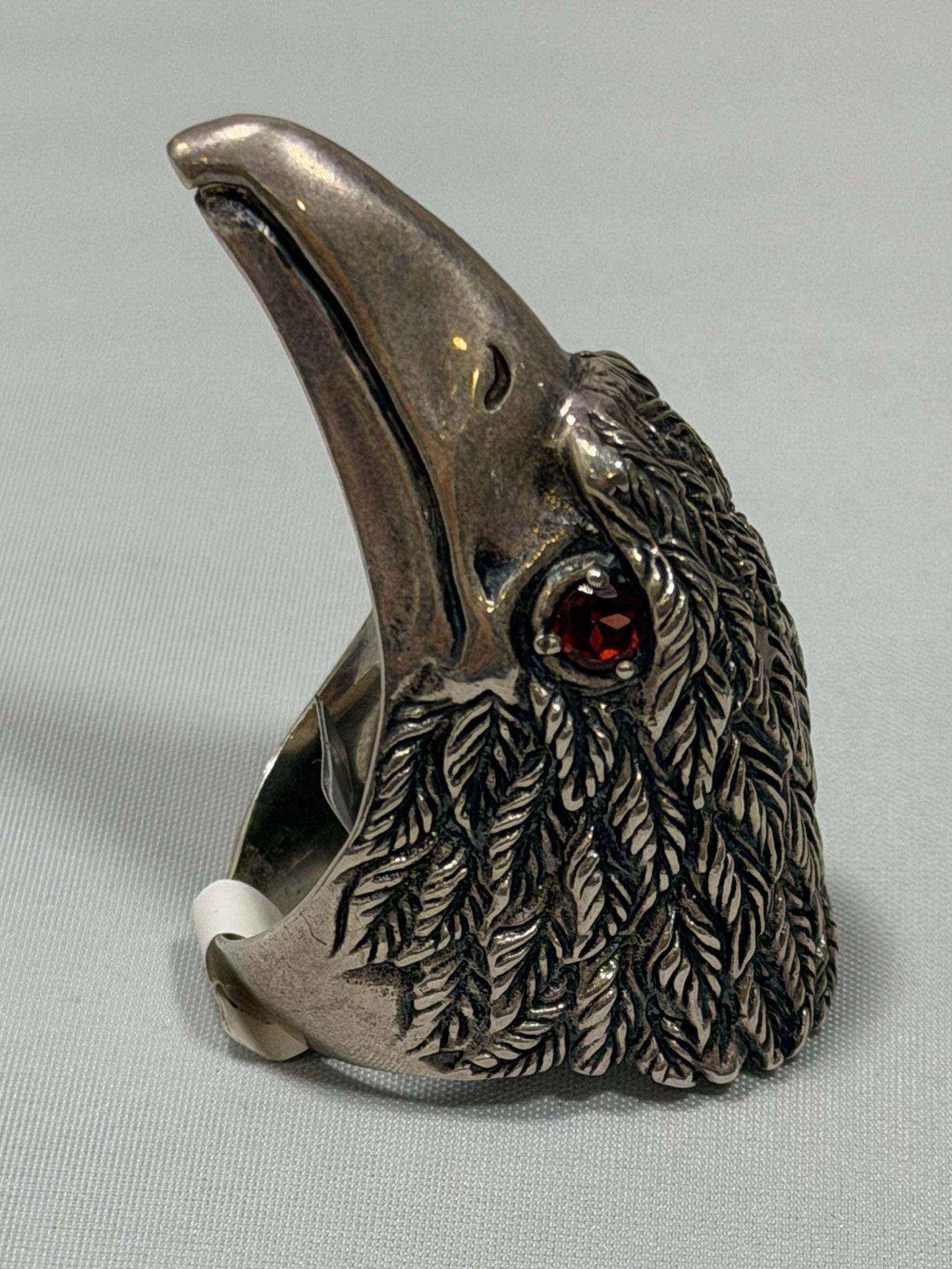 Sterling Silver Raptor Ring - Size 10 - Garnet Eyes