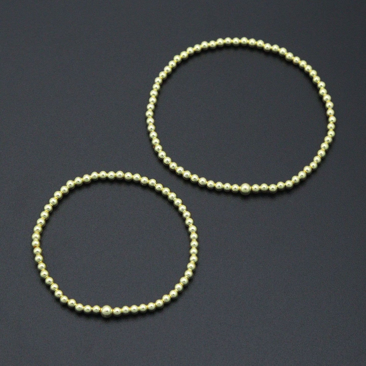 7'' Bright Silver and Gold Hematite Stretchy Bracelet, Sku#EF735