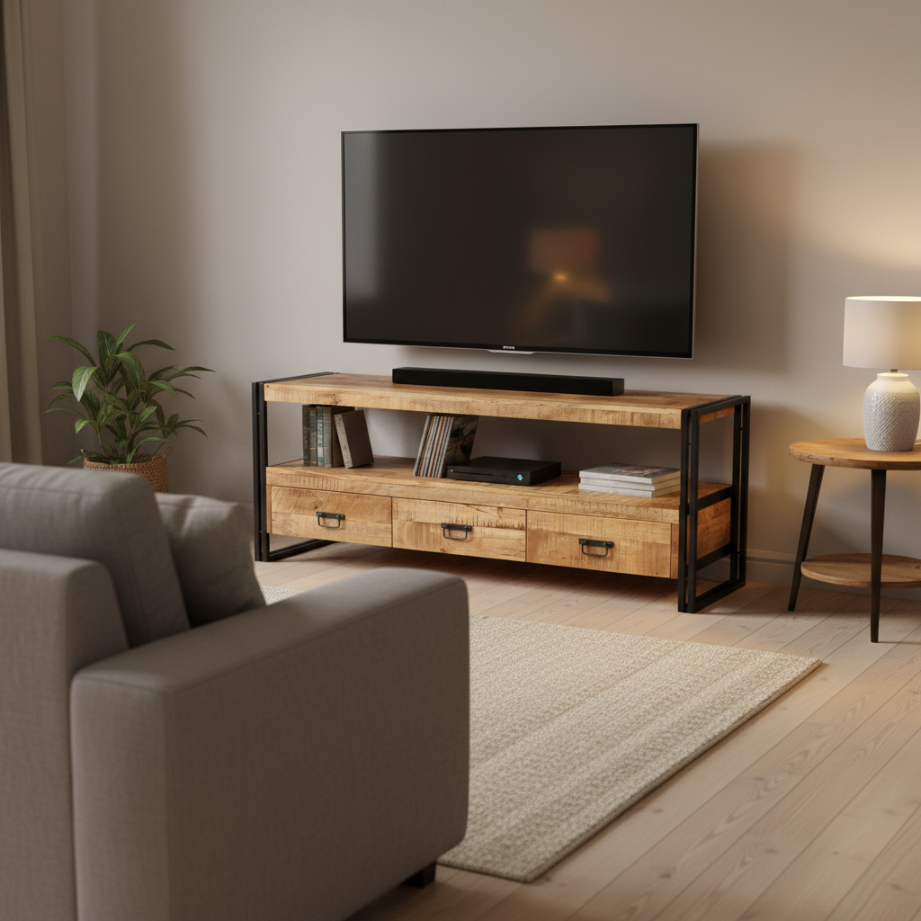 Industrial Reclaimed wood 3 Drawer TV console