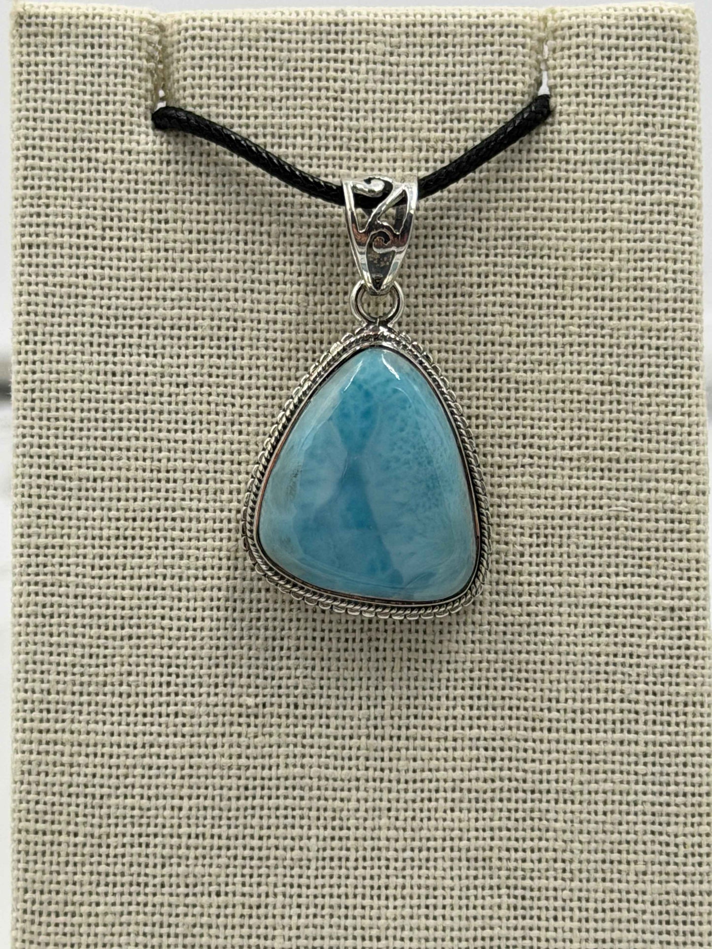 Sterling Silver Stud Bezeled Larimar Pendant