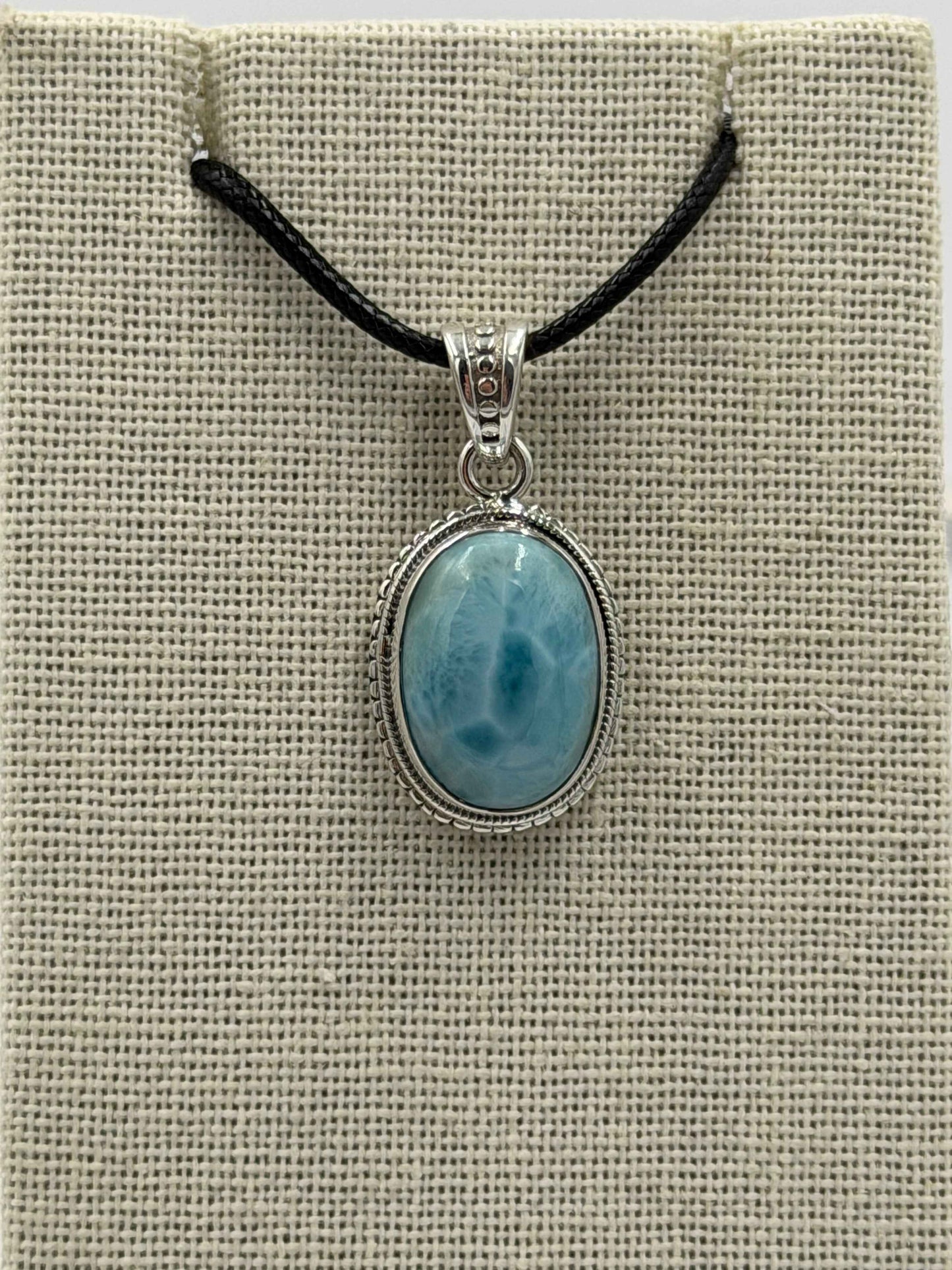 Sterling Silver Bezeled Oval Larimar Pendant