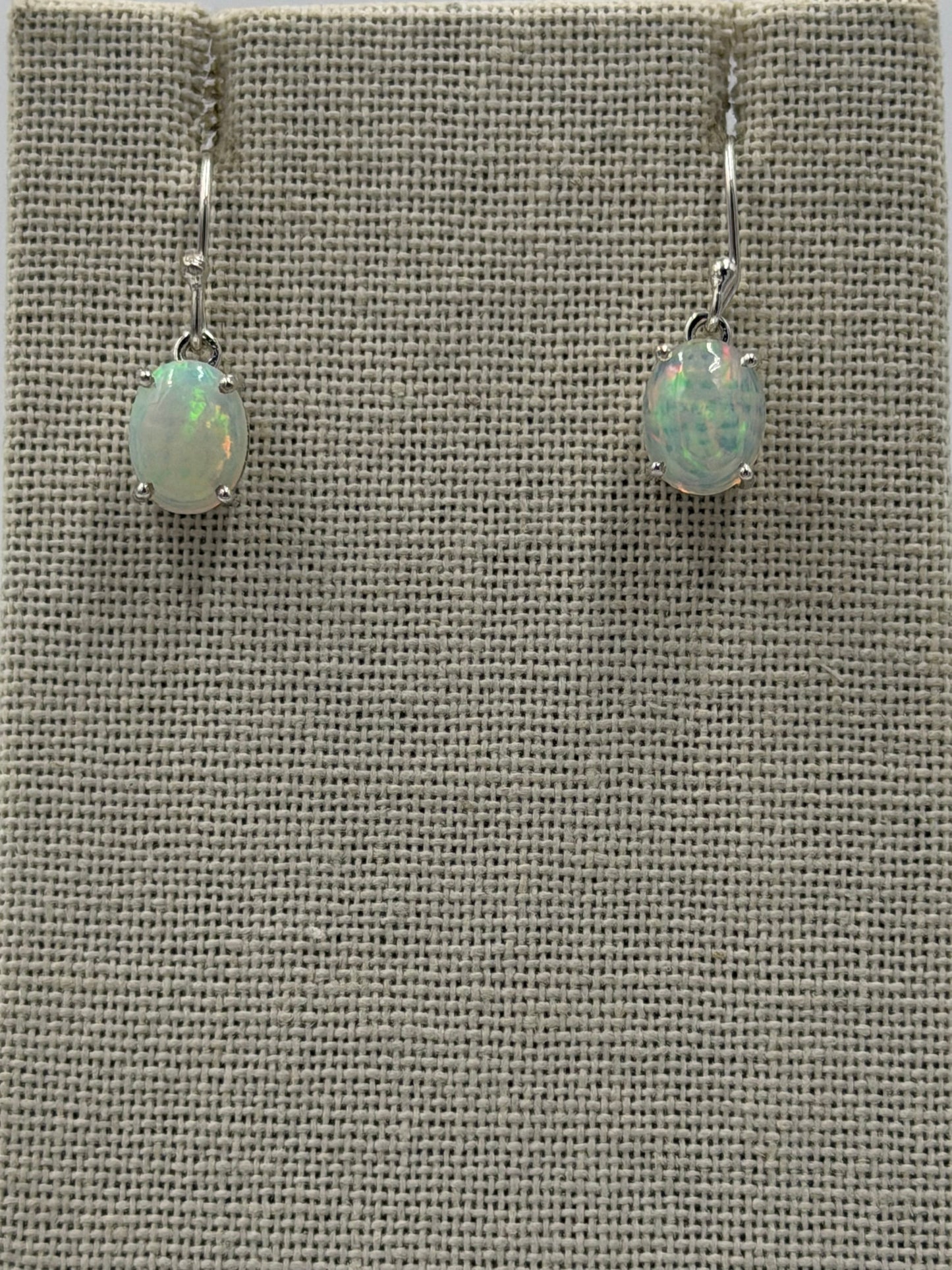Sterling Silver Oval Ethiopian Opal Dangle Earrings Size 3