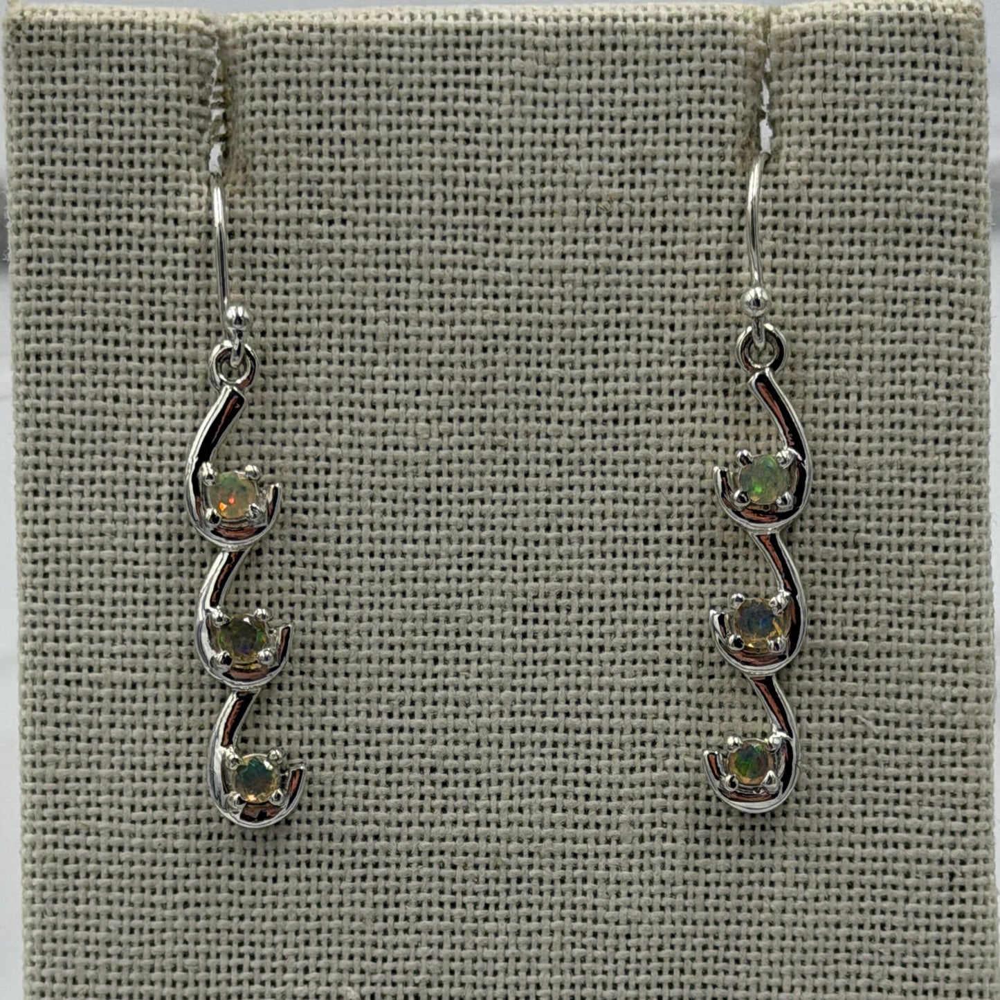 Sterling Silver Triple Cascade Ethiopian Opal Dangle Earrings
