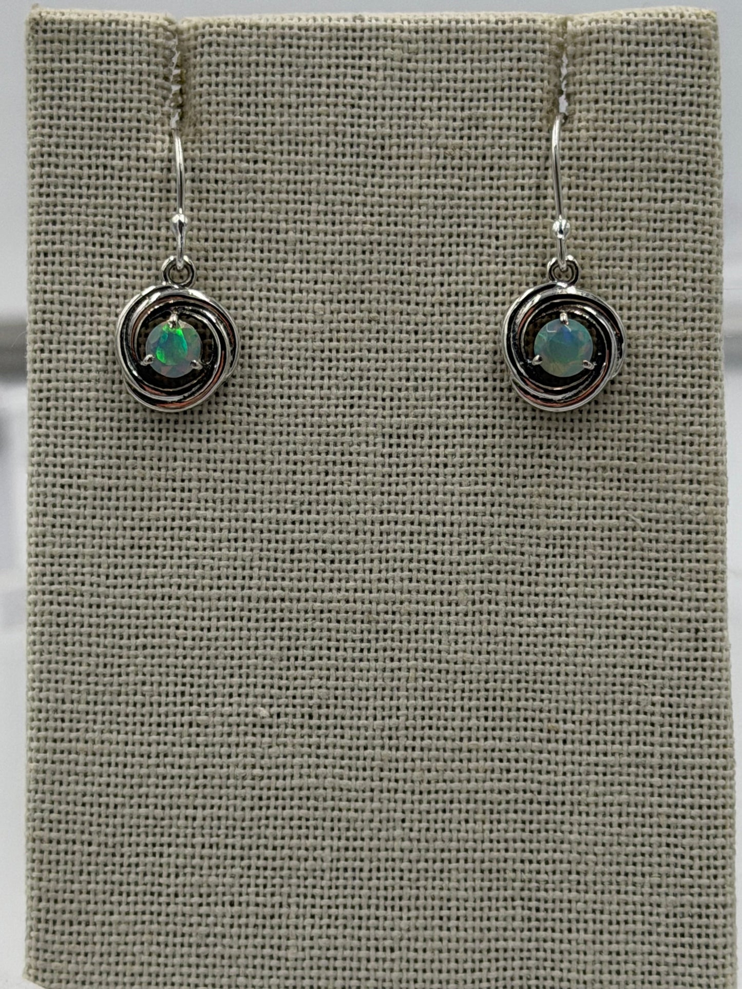 Sterling Silver Swirl Ethiopian Opal Dangle Earrings