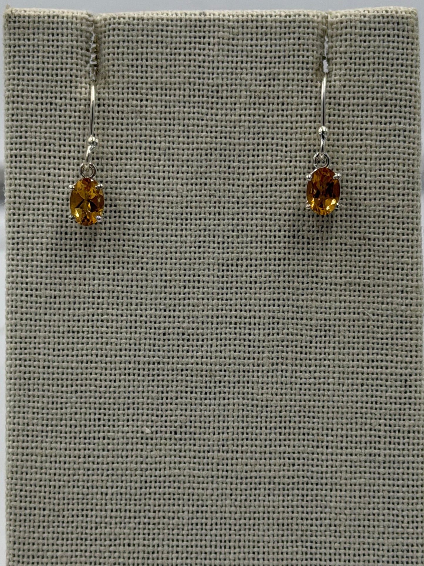 Sterling Silver Oval Citrine Dangle Earrings Size 1