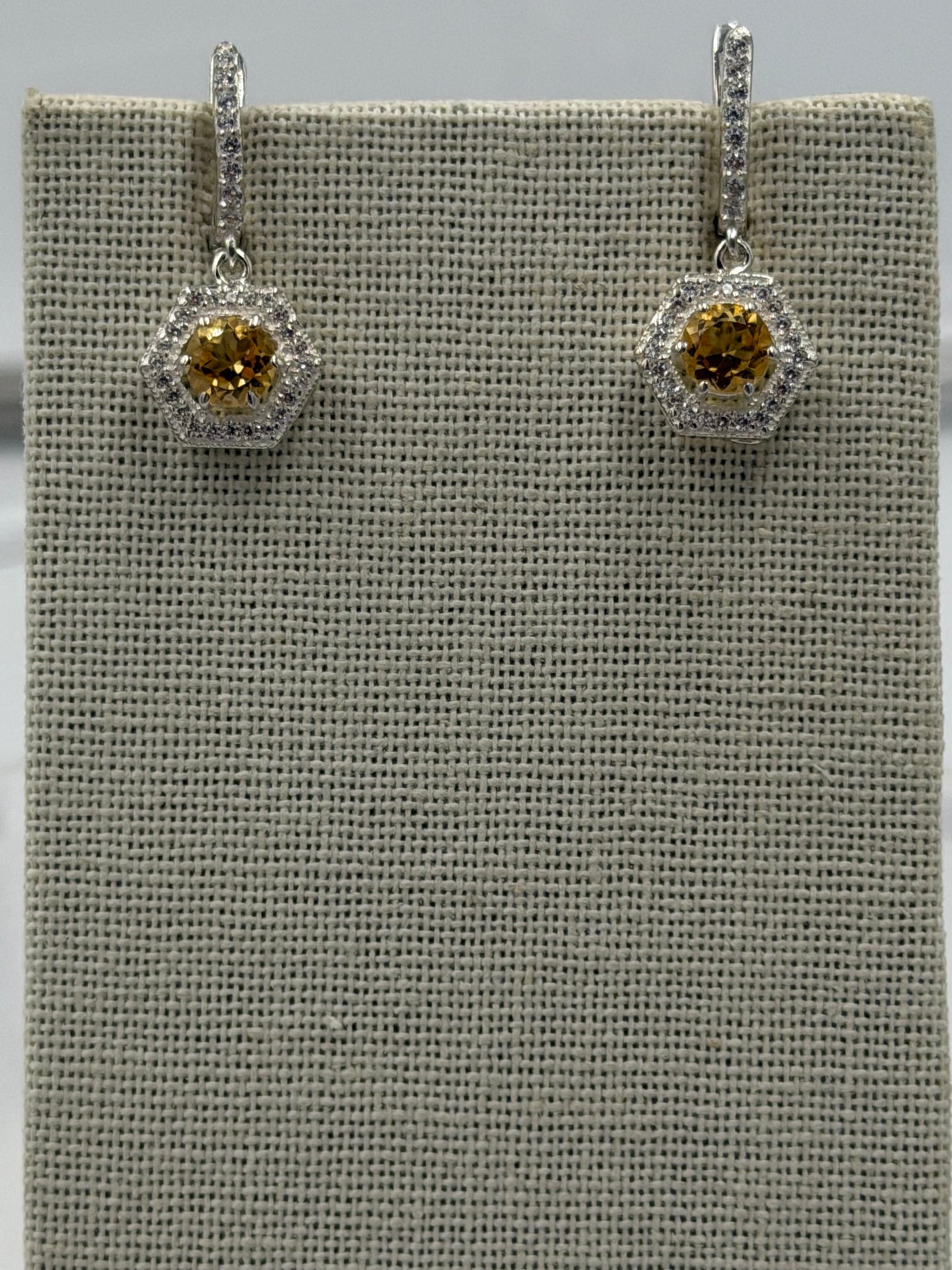 Sterling Silver Sparkled Hexagon Citrine Hoop Earrings