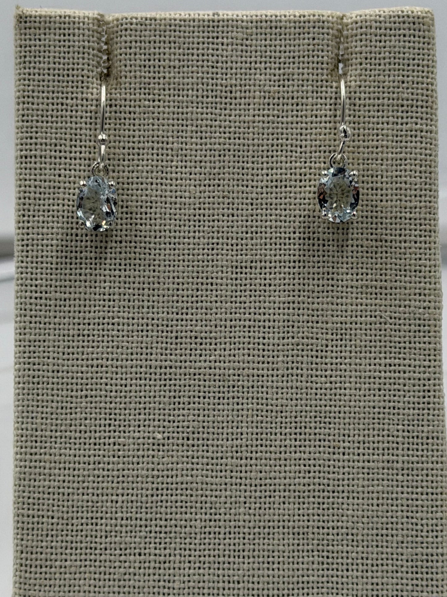 Sterling Silver Oval Aquamarine Dangle Earrings Size 2