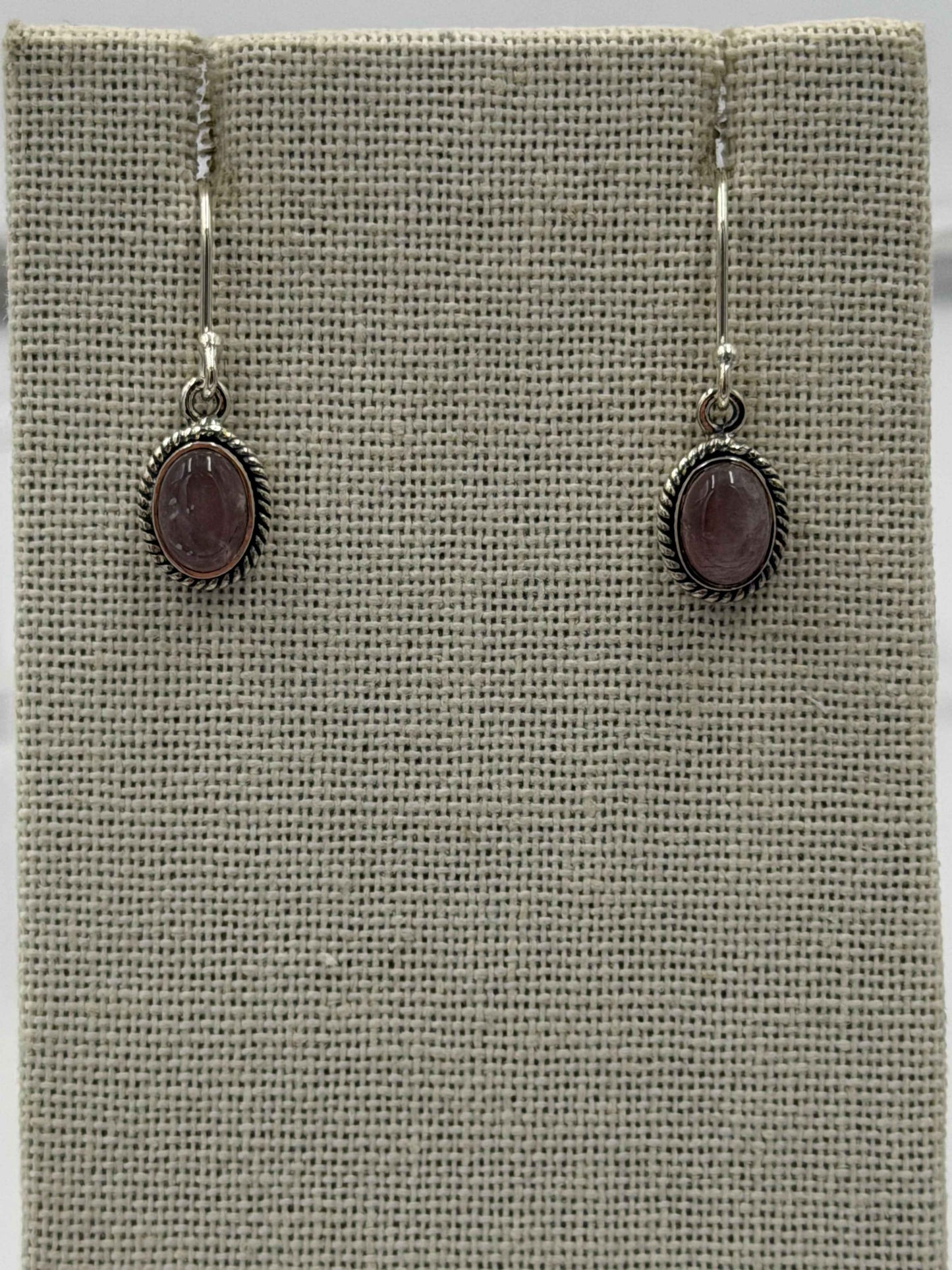 Sterling Silver Rose Bezeled Oval Quartz Dangle Earrings