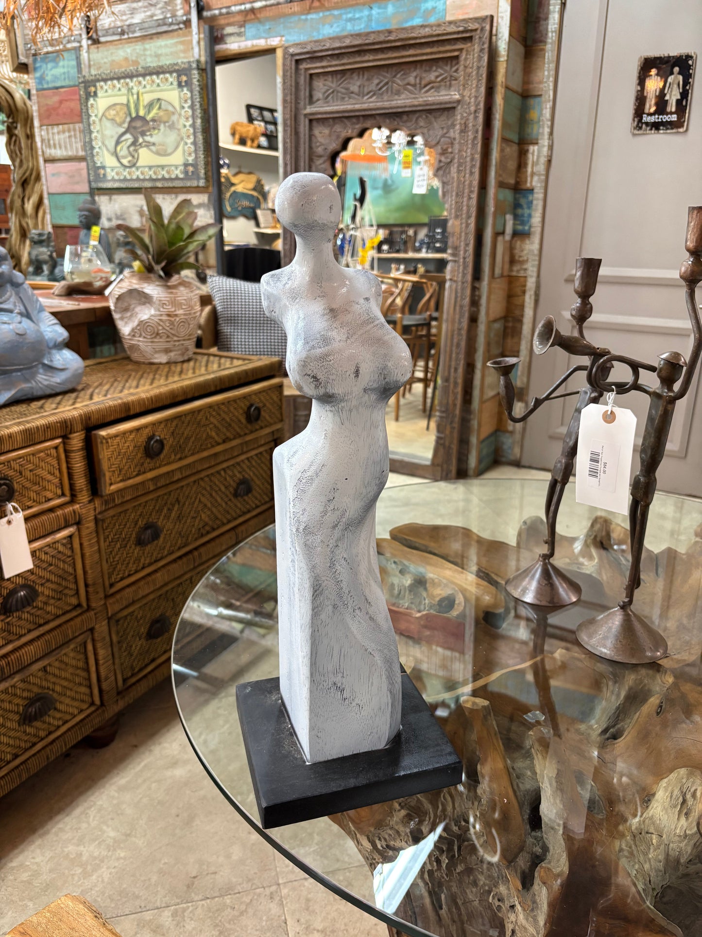 Hand-Carved Abstract Female Sculpture (blue)