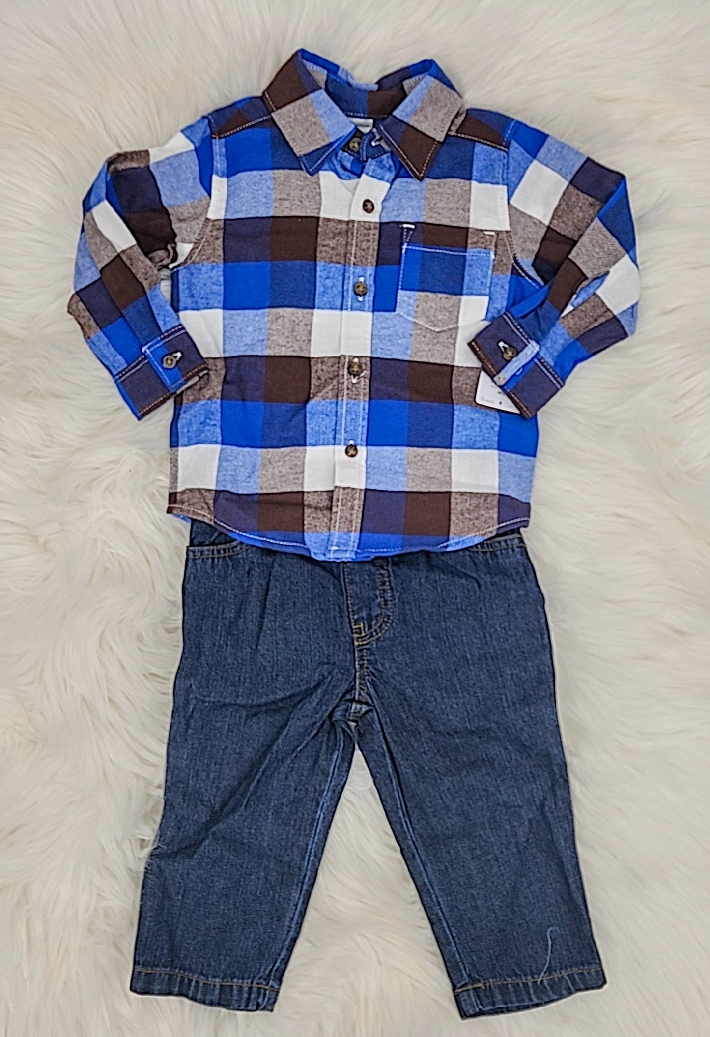 Carter's Baby Boys 2-Pc. Plaid Flannel Shirt and Canvas Pants, 12 Months