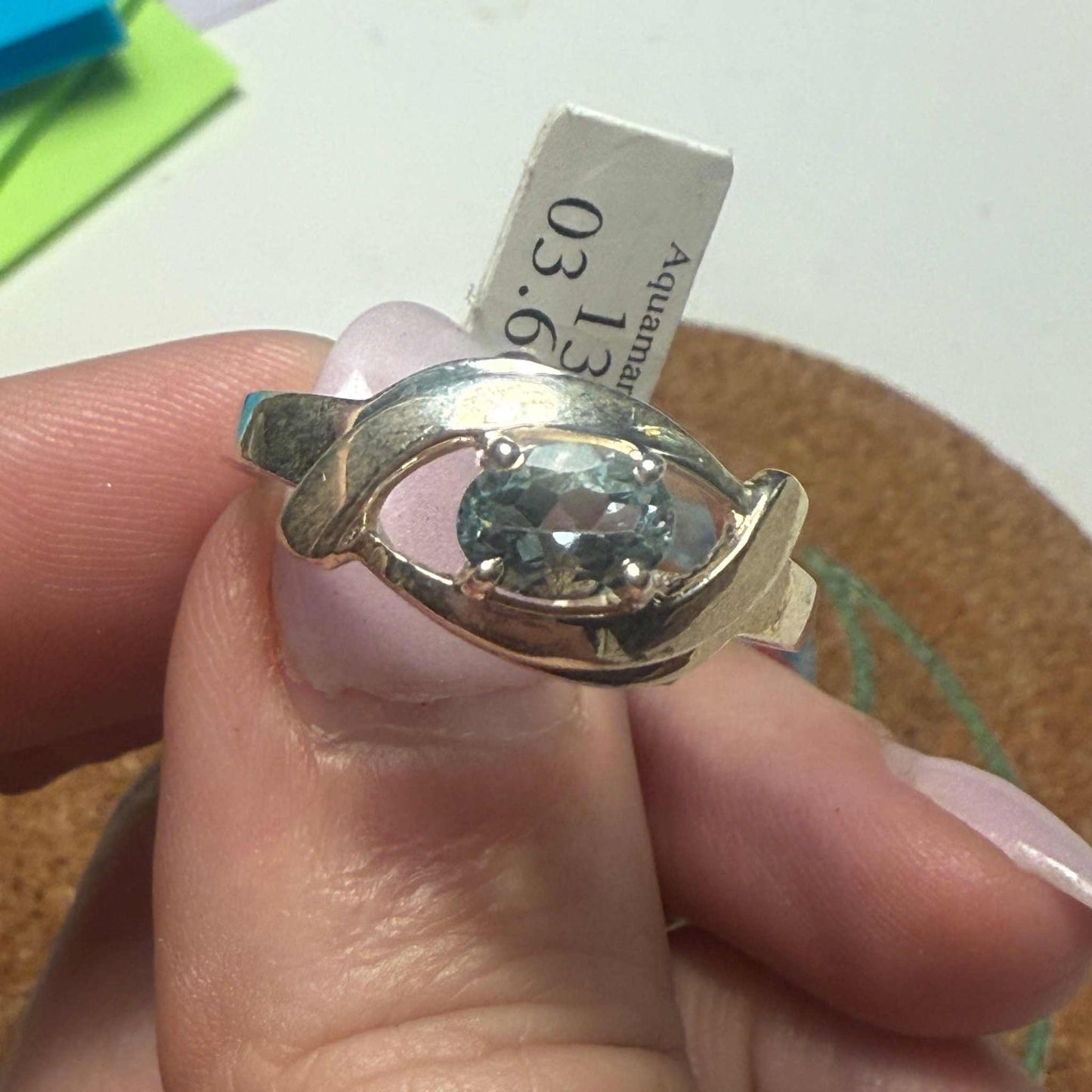 Oval Aquamarine Infinity-Flow Ring (Size 13)