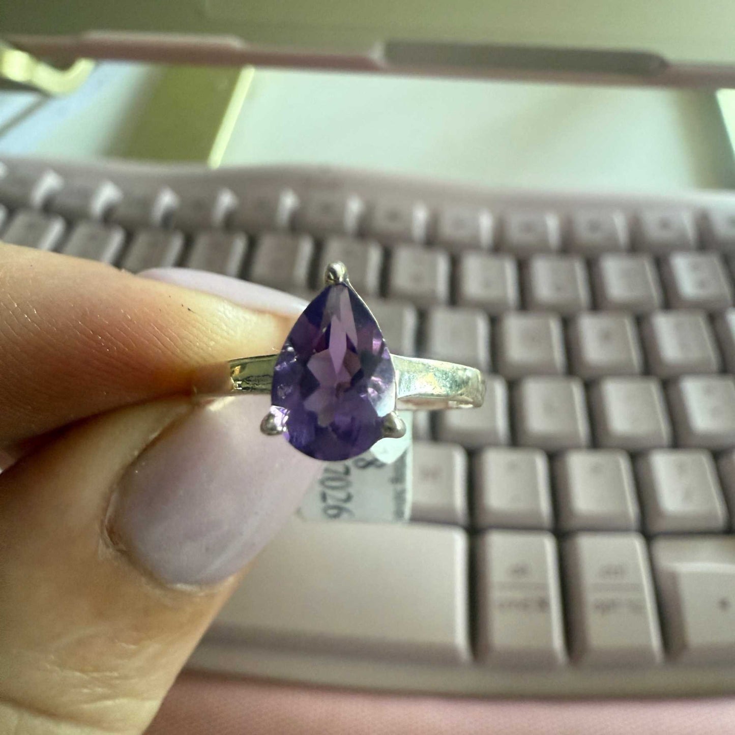 Sterling Silver Pear-Cut Amethyst Ring – Sizes 8 & 9 – Clarity & Intuition