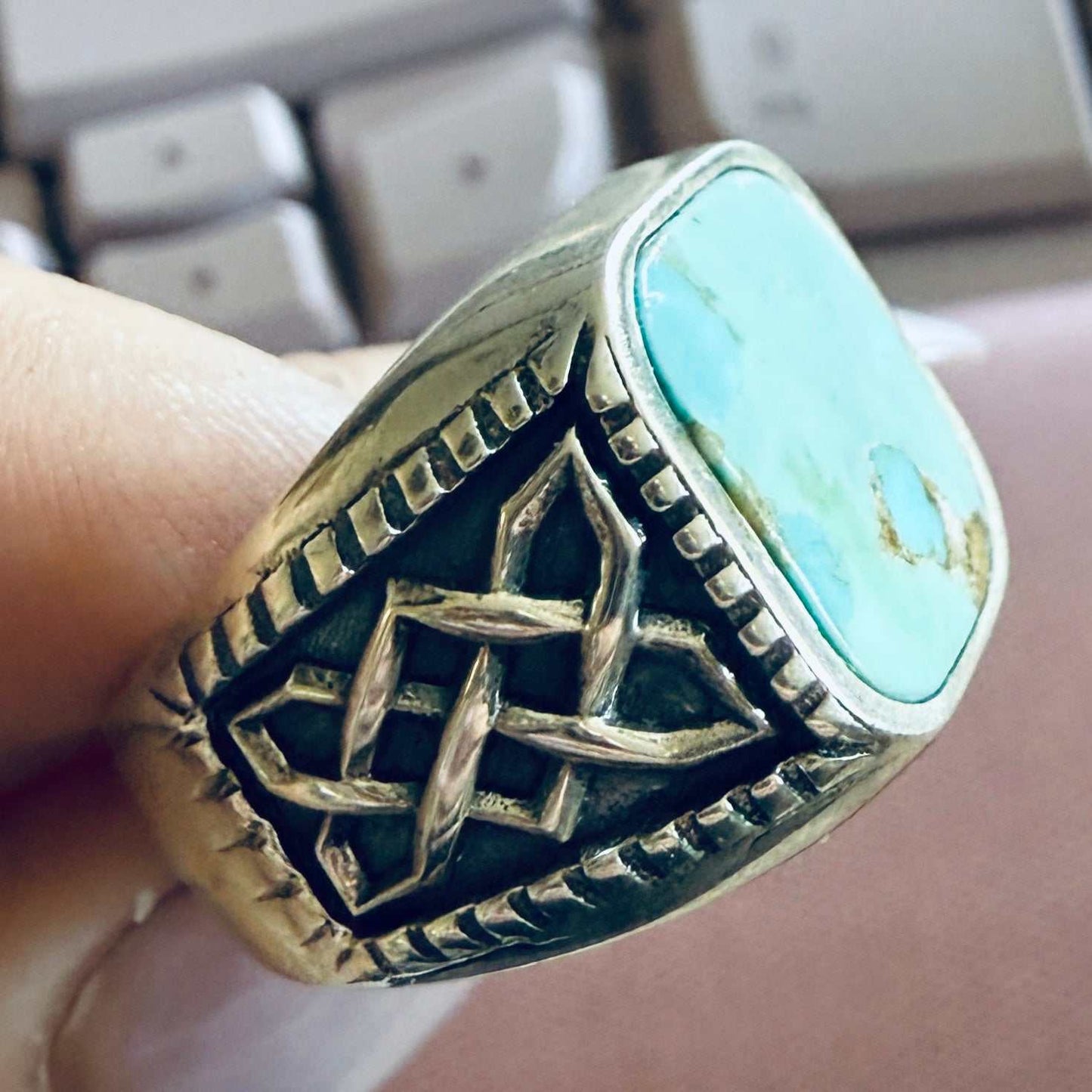 Masculine Turquoise Sterling Silver Ring — Sizes 10 & 11
