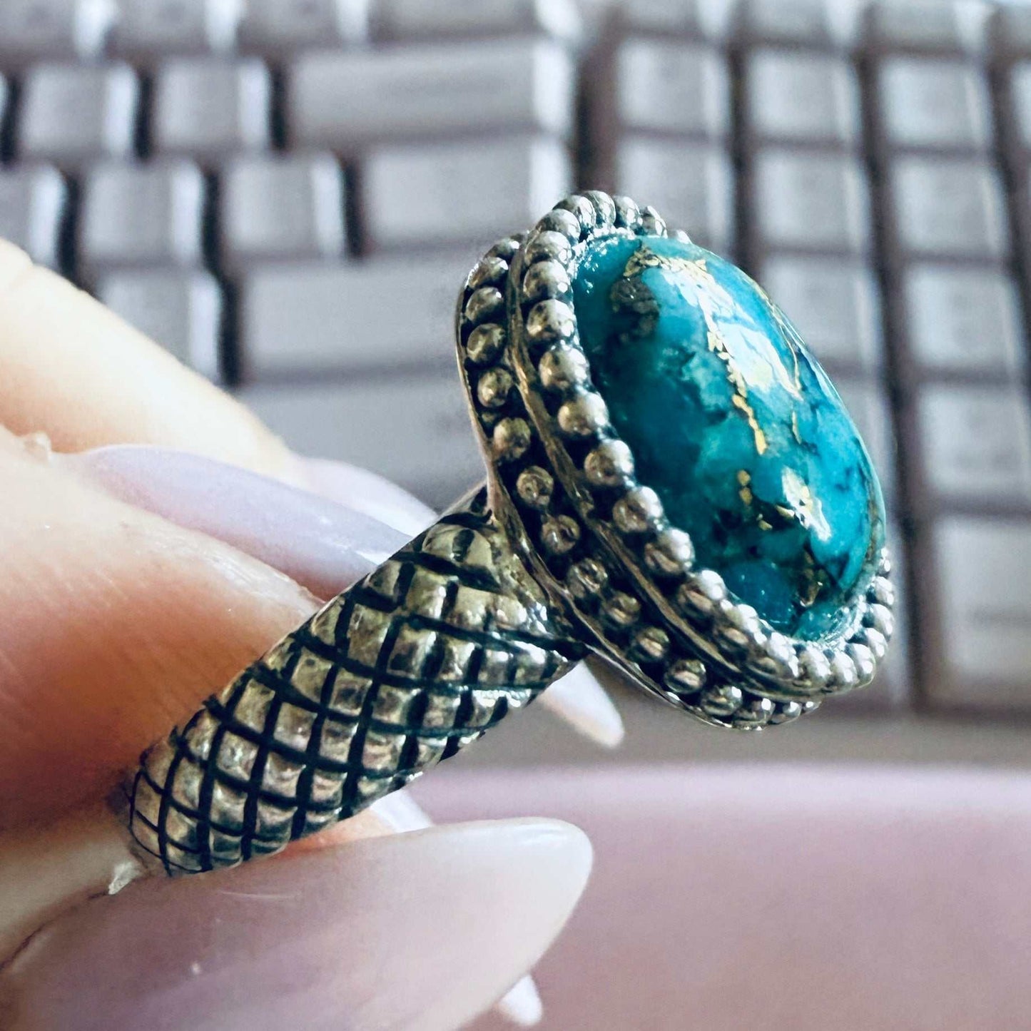Turquoise Snake Band Ring — Sizes 8 and 9