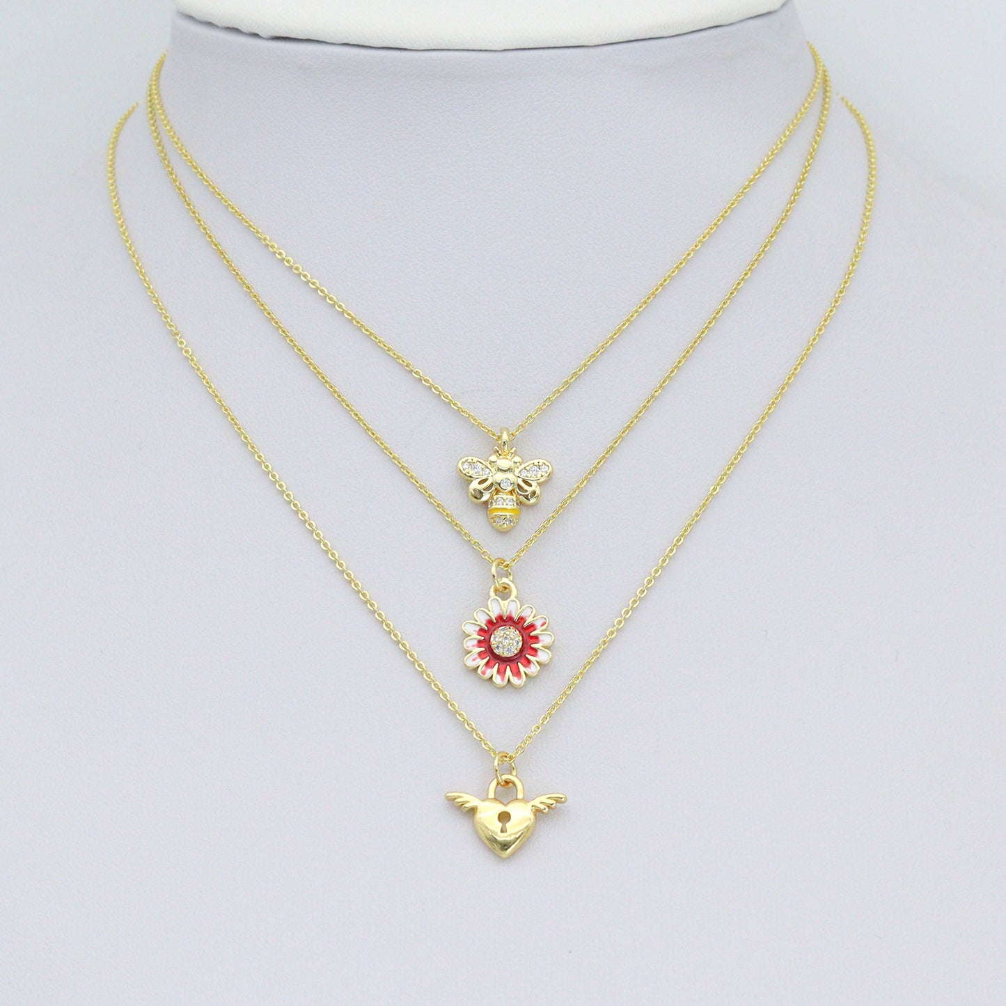 Colorful Enamel Bee Wing Heart Daisy Flower Shape Charm Pendant, Sku#LD755