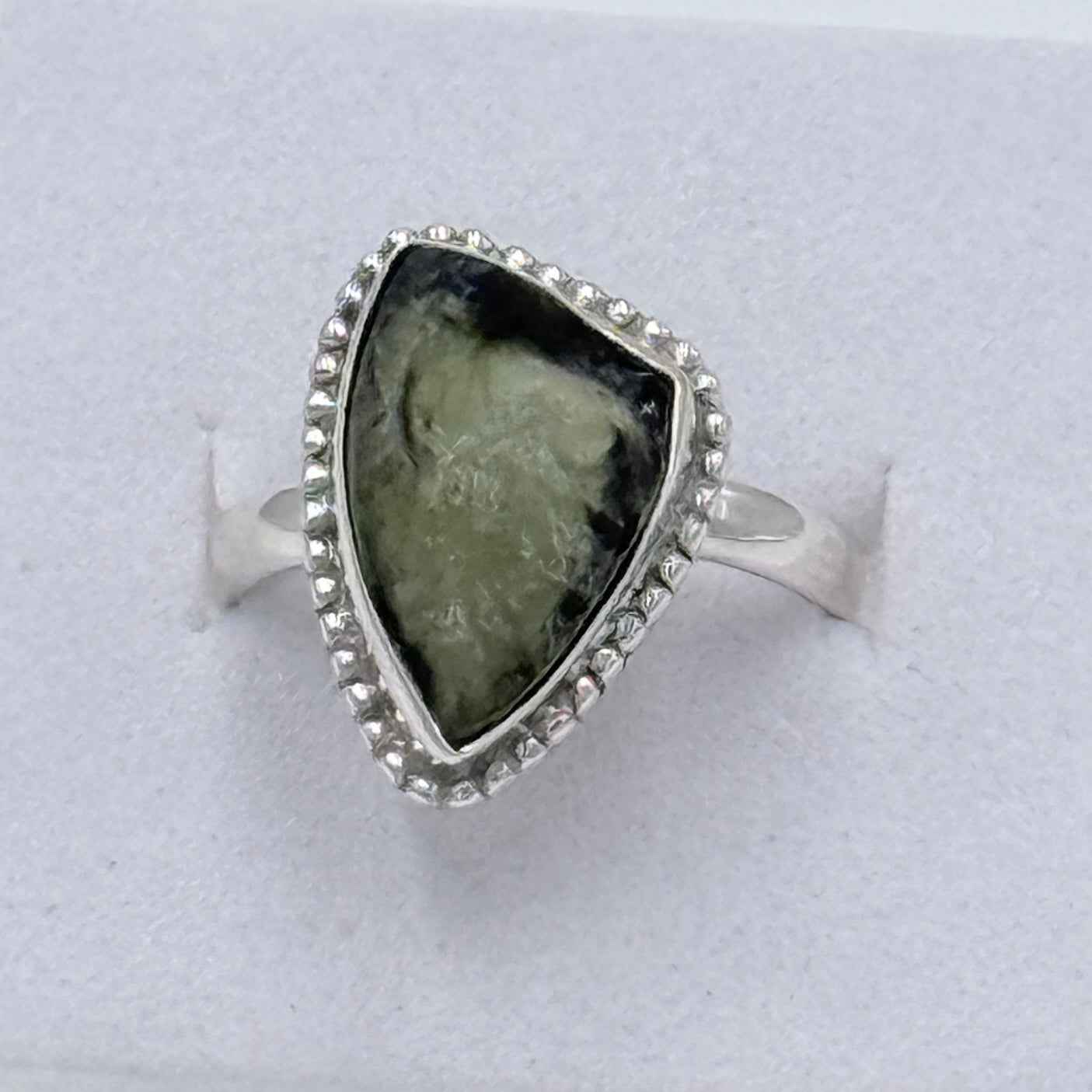 Sterling Silver Bezeled Moldavite Ring - Size 6 - Transformation, Growth & Awakening