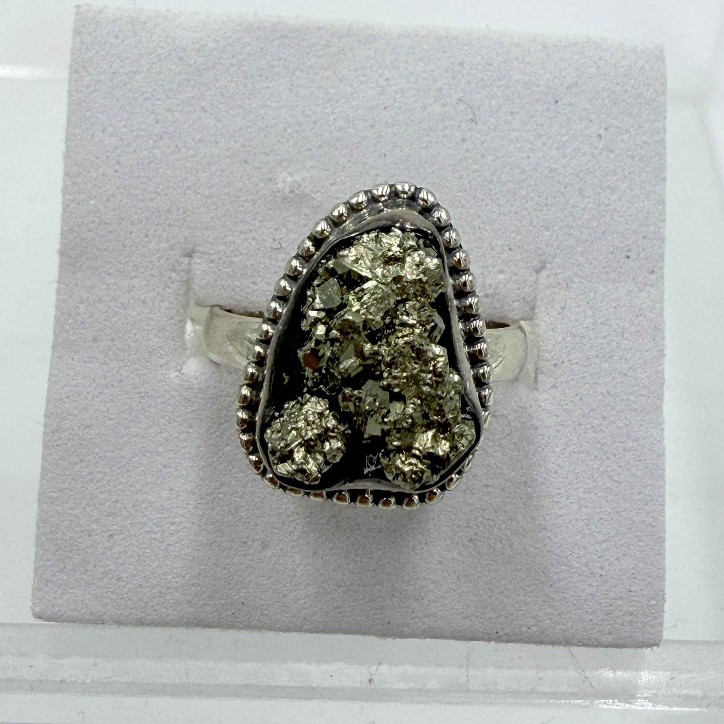 Sterling Silver Bezeled Rough Pyrite Ring - Size 6 - Protective, Abundant & Grounding