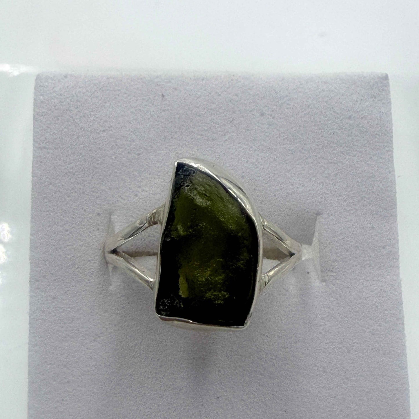 Sterling Silver Split Banded Moldavite Ring - Size 6 - Transformation, Growth & Awakening