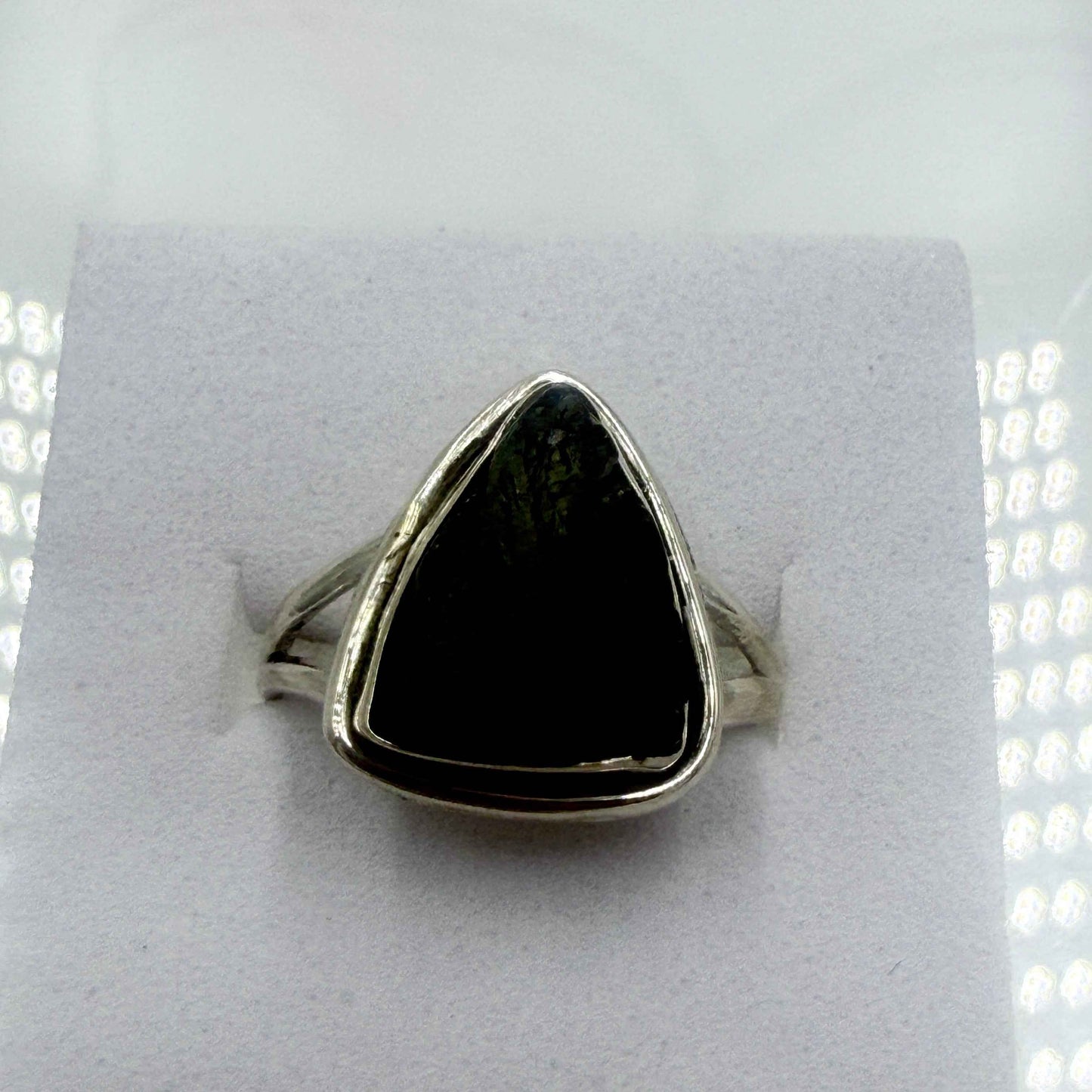 Sterling Silver Split Banded Moldavite Ring - Size 7 - Transformation, Growth & Awakening