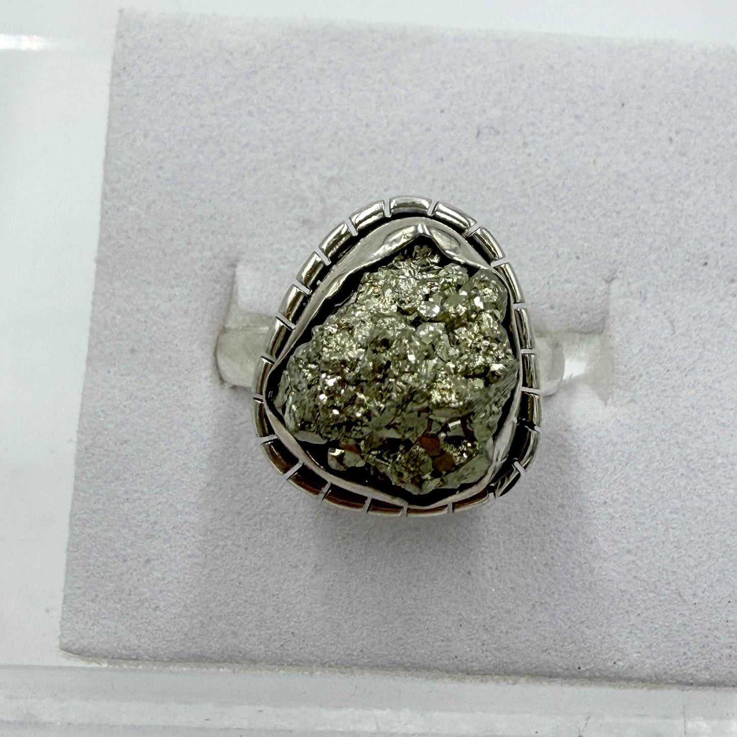Sterling Silver Lined Rough Pyrite Ring - Size 6 - Protective, Abundant & Grounding
