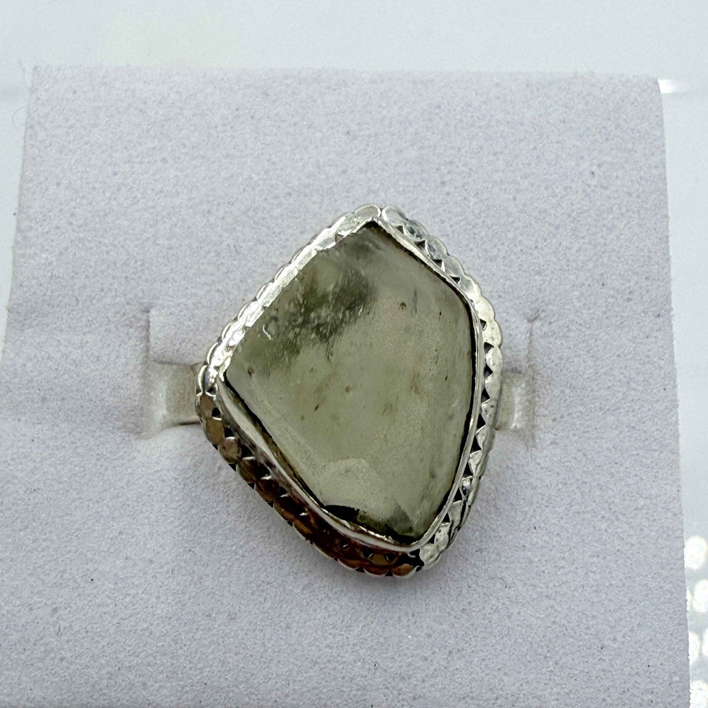 Sterling Silver Bezeled Libyan Desert Glass Ring - Size 6- Cosmic, Illuminating & Transformative