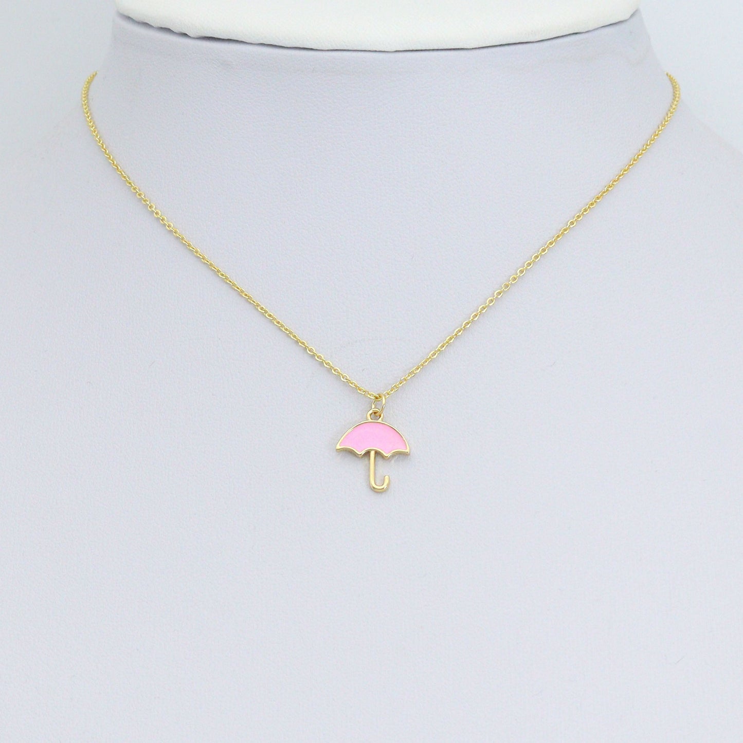 Pink Enamel Umbrella Shape Pendant,CZ Micro Pave Enamel Pendant,Enamel Jewelry, 14x12mm,Sku#Y523