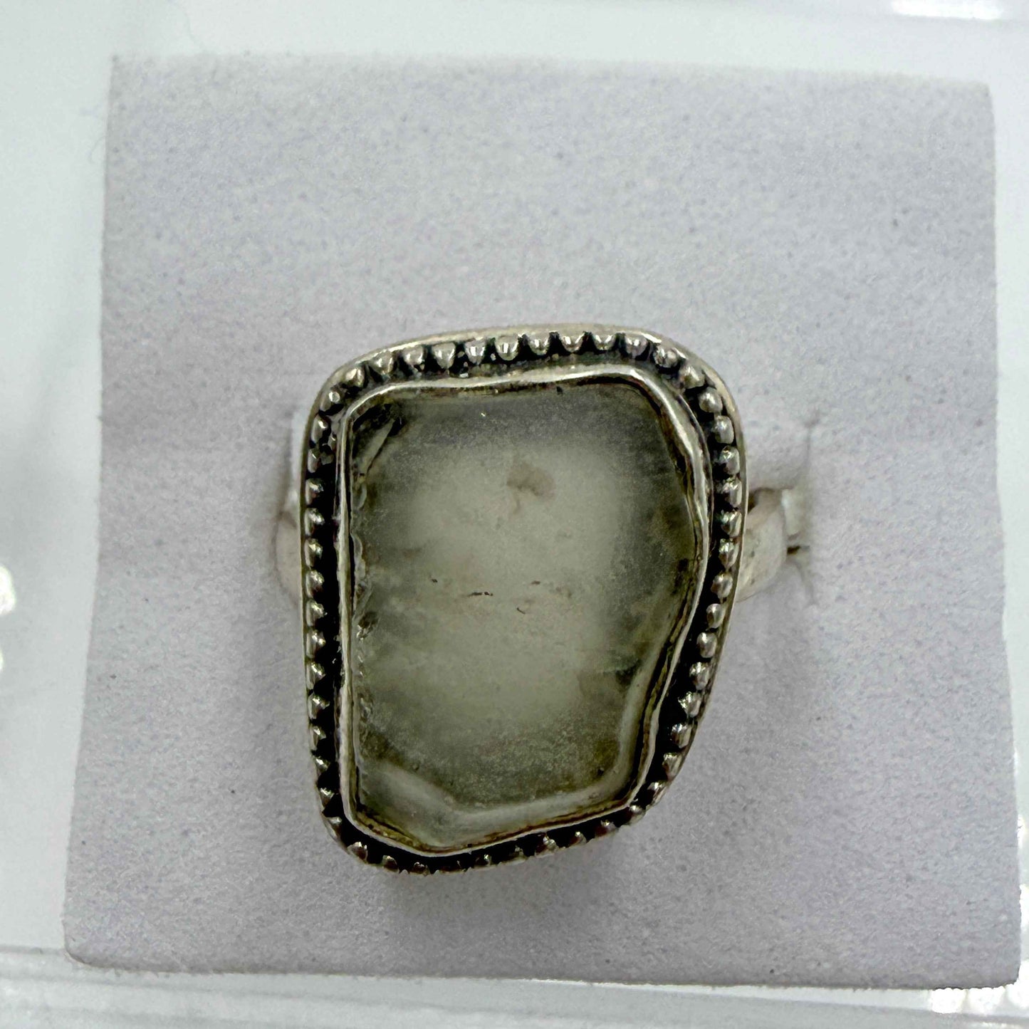 Sterling Silver Bezeled Libyan Desert Glass Ring - Size 7 - Cosmic, Illuminating & Transformative