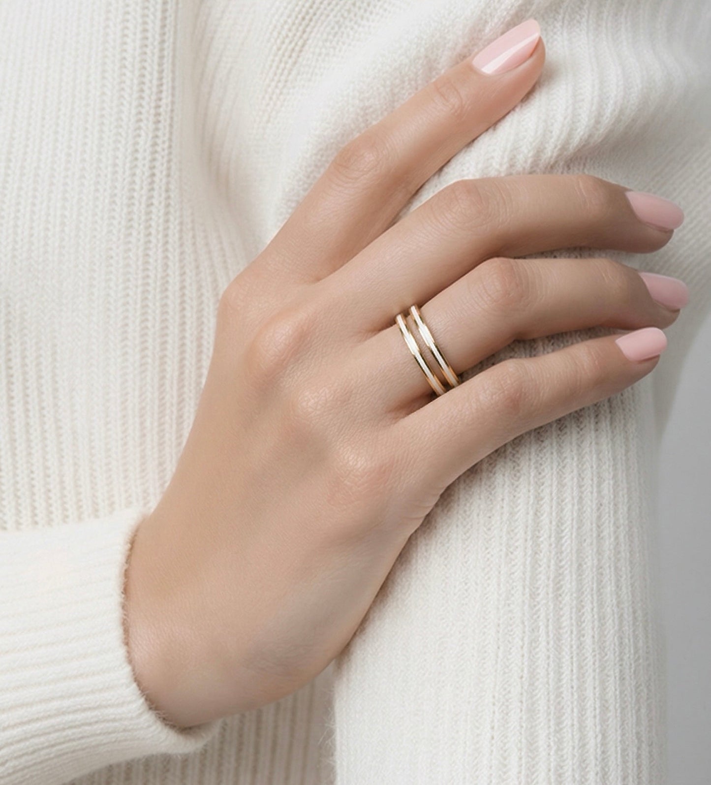 RG100GW B.Tiff "The Hamptons" White Enamel Gold Ring 2-Pack [Thin Band]
