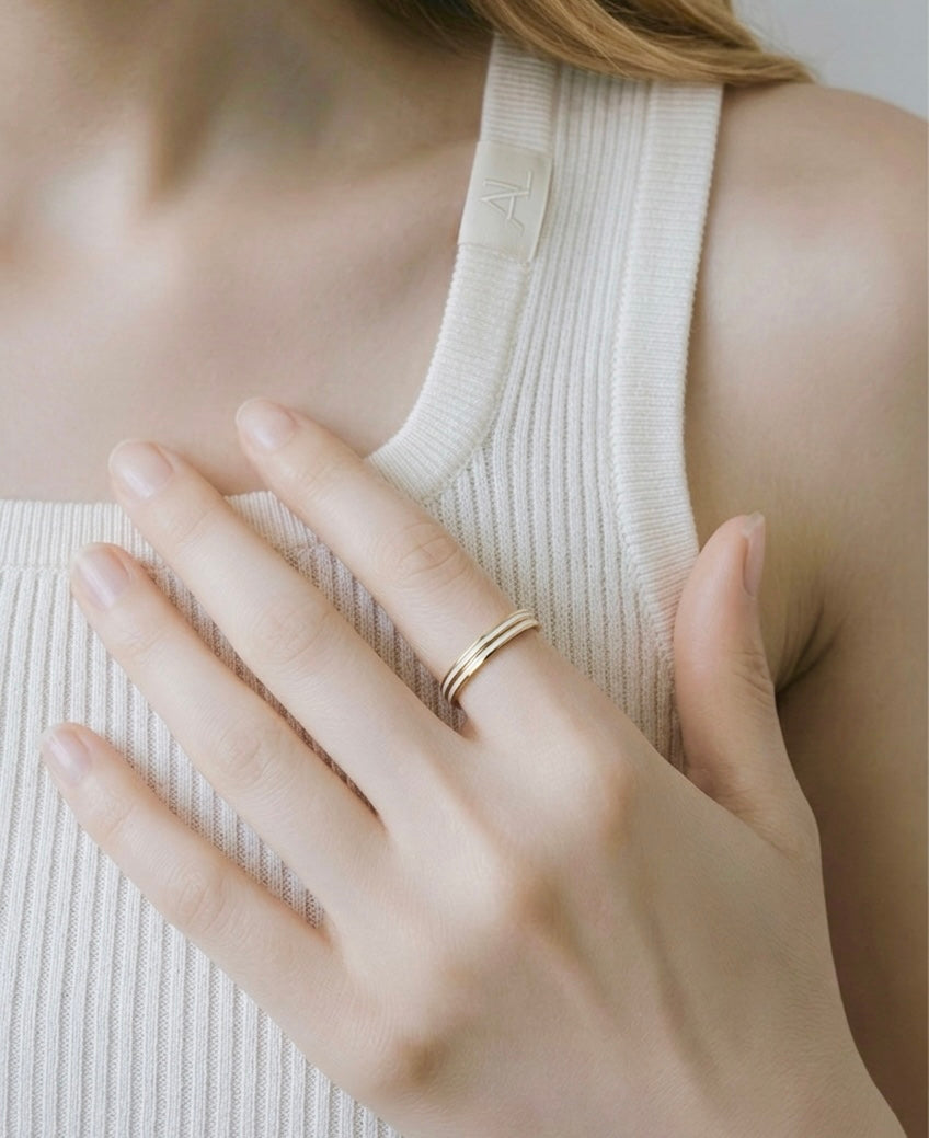 RG100GW B.Tiff "The Hamptons" White Enamel Gold Ring 2-Pack [Thin Band]