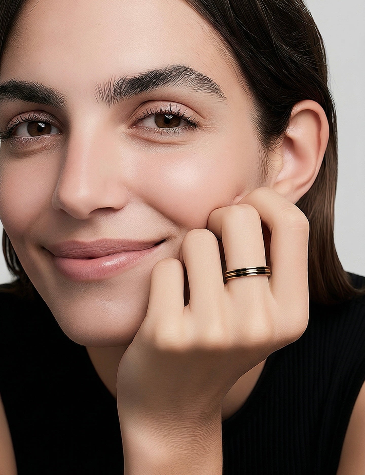 RG100GB B.Tiff "The Hamptons" Black Enamel Gold Ring 2-Pack [Thin Band]