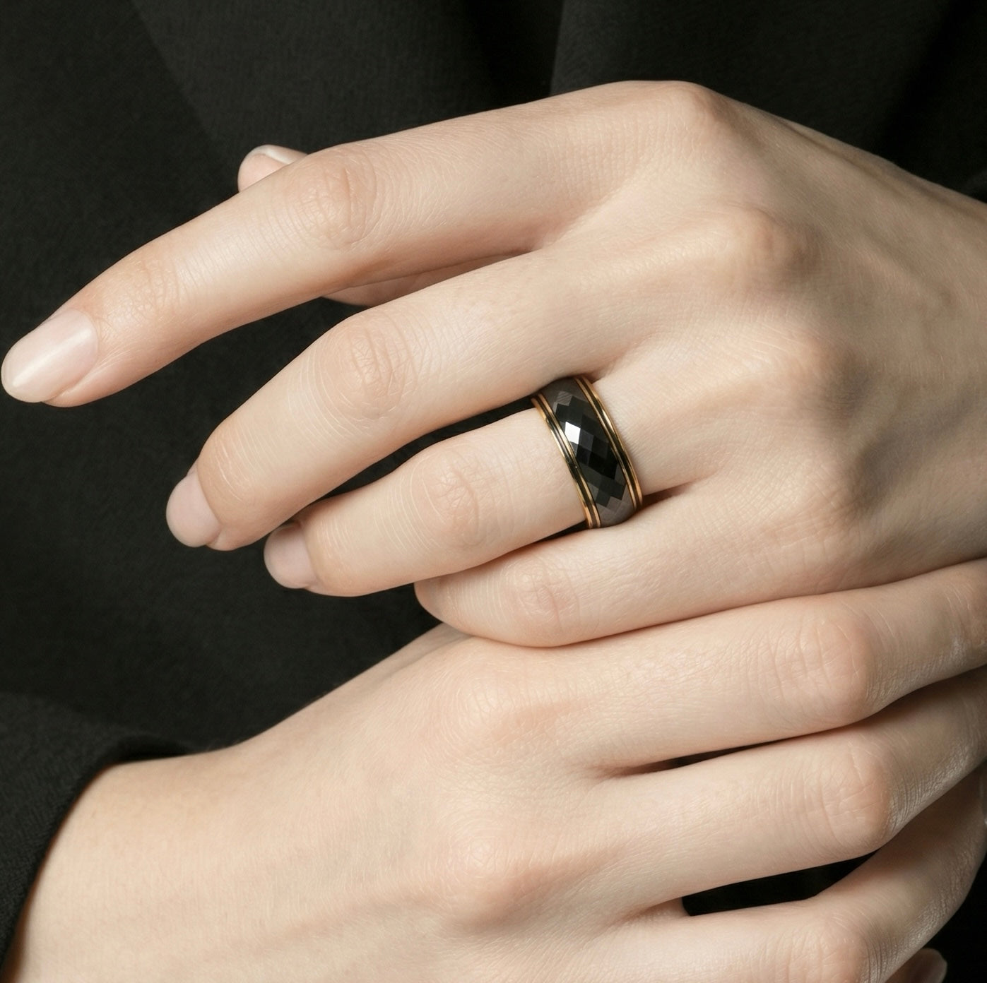 RG100GB B.Tiff "The Hamptons" Black Enamel Gold Ring 2-Pack [Thin Band]