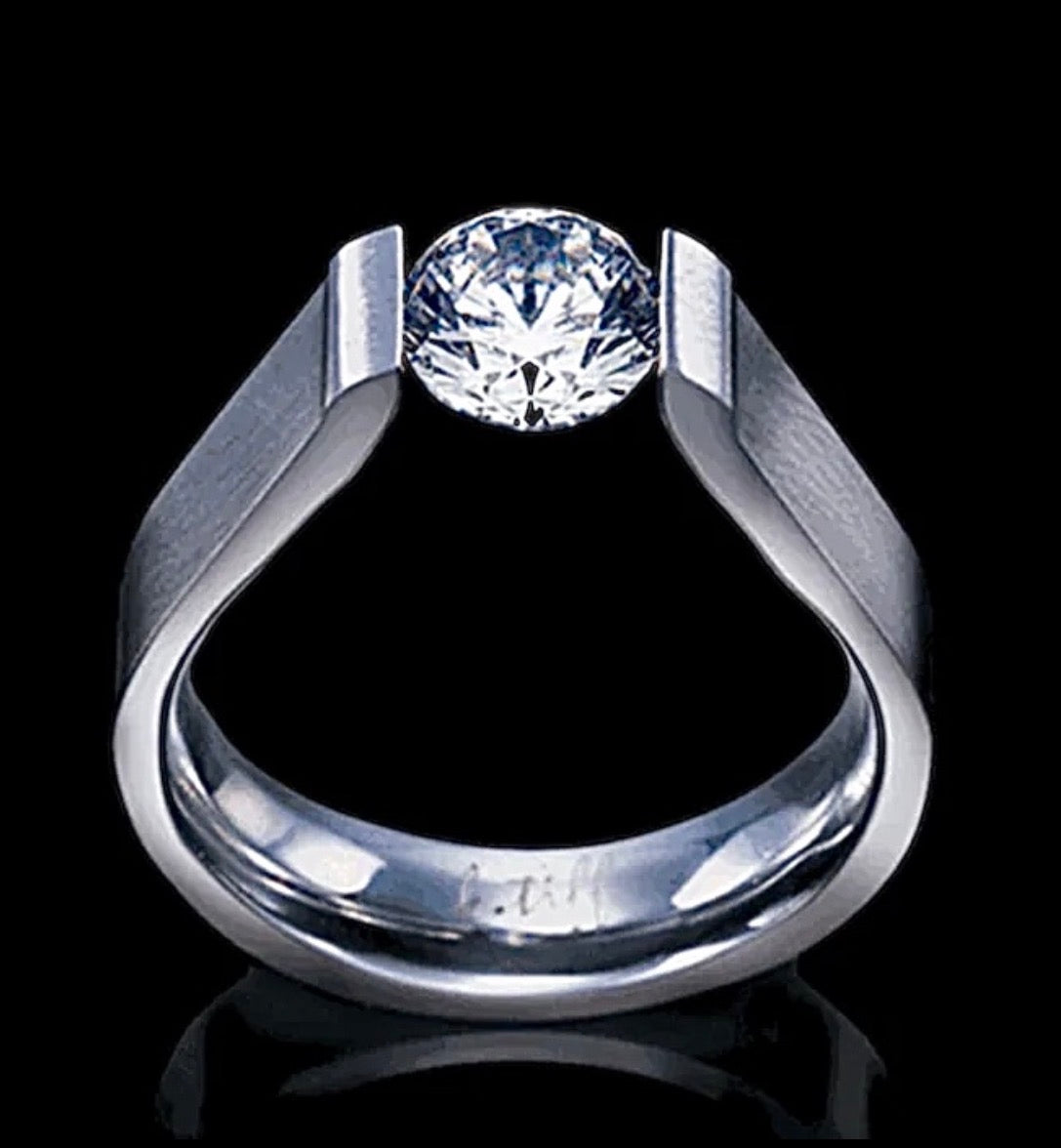 RG091W B.Tiff Tension 1 ct Round Solitaire Curved Edge Engagement Ring