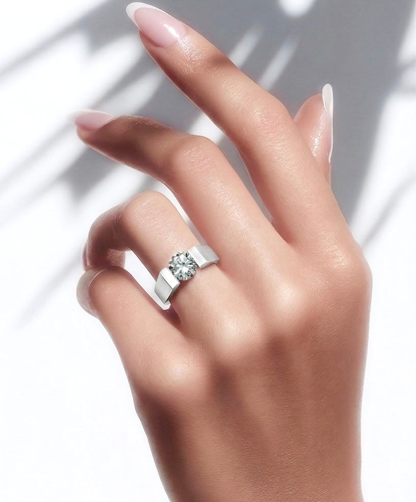 RG091W B.Tiff Tension 1 ct Round Solitaire Curved Edge Engagement Ring