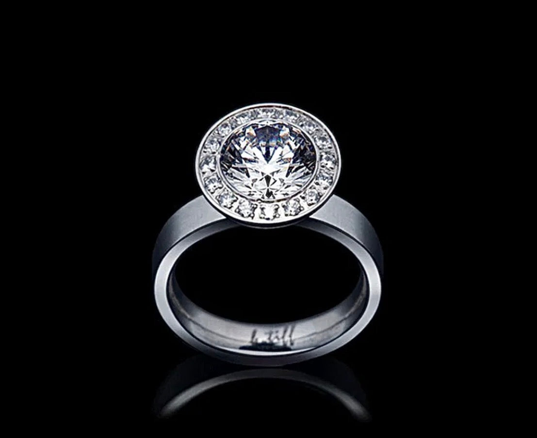 RG125W B.Tiff Aŭreolo 2 ct Round Halo Engagement Ring [Thin Band]